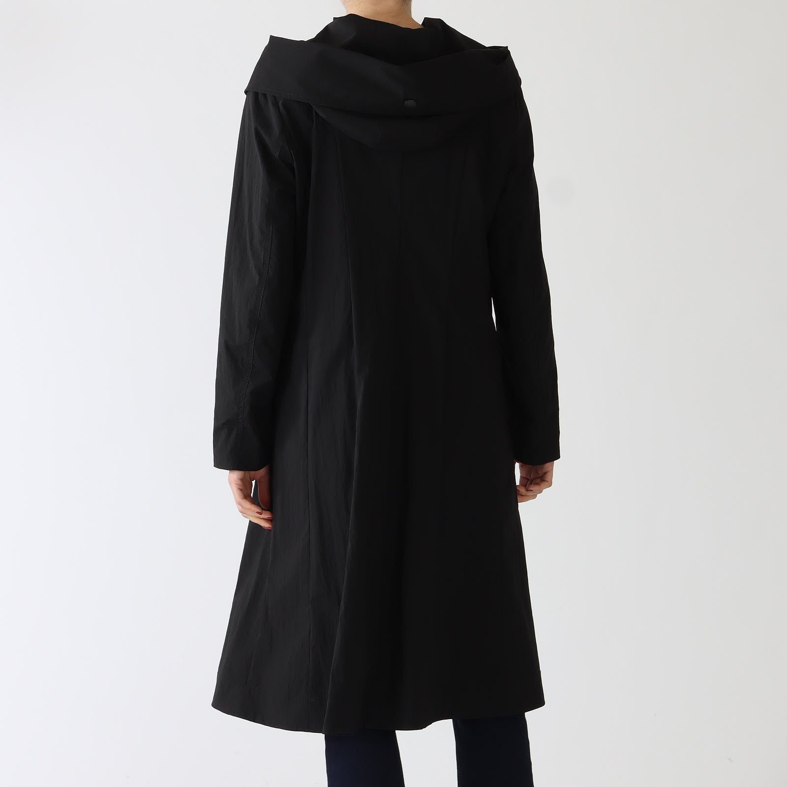 Jolene Black Hooded Coat With Frill Front