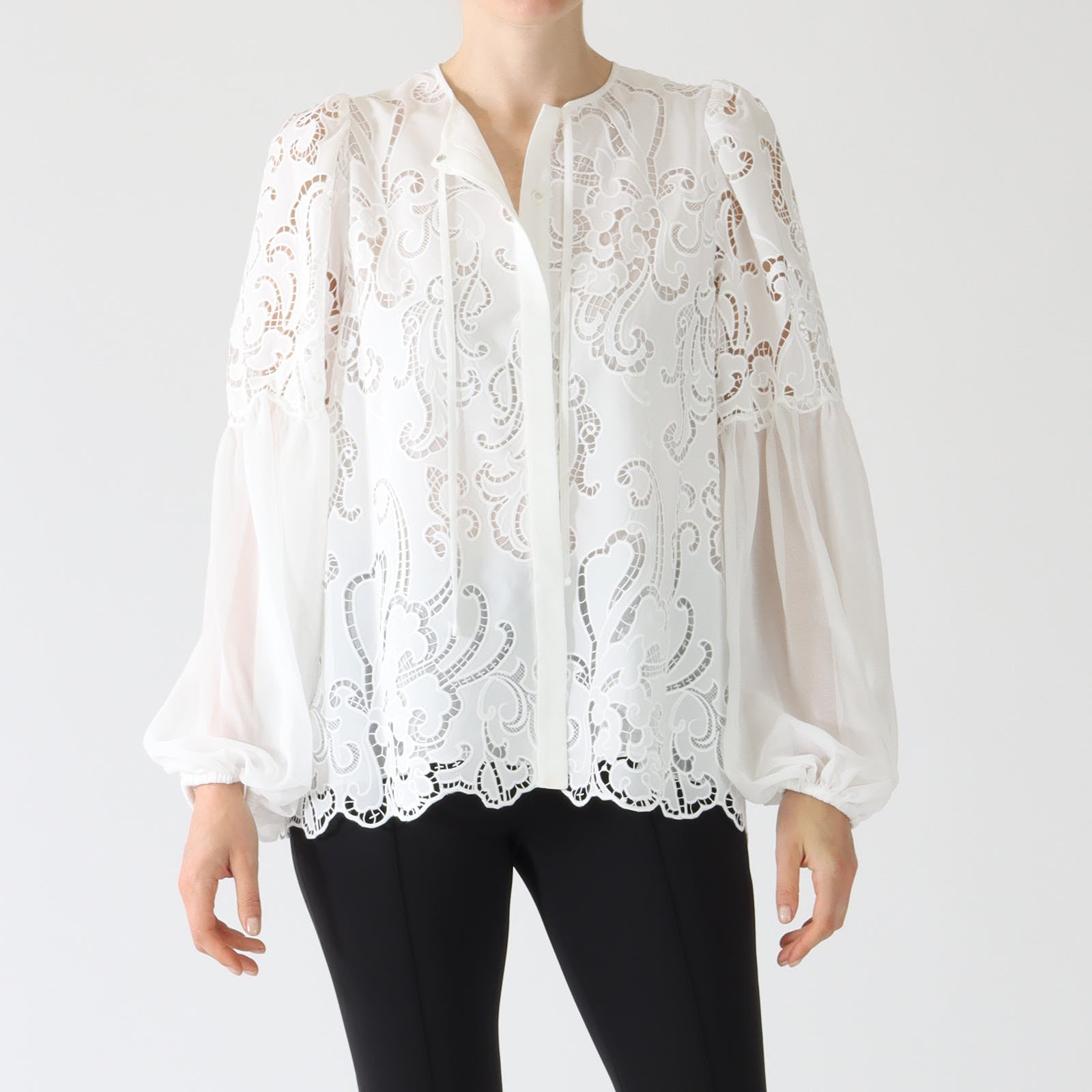 White Joan Button-Up Lace Blouse