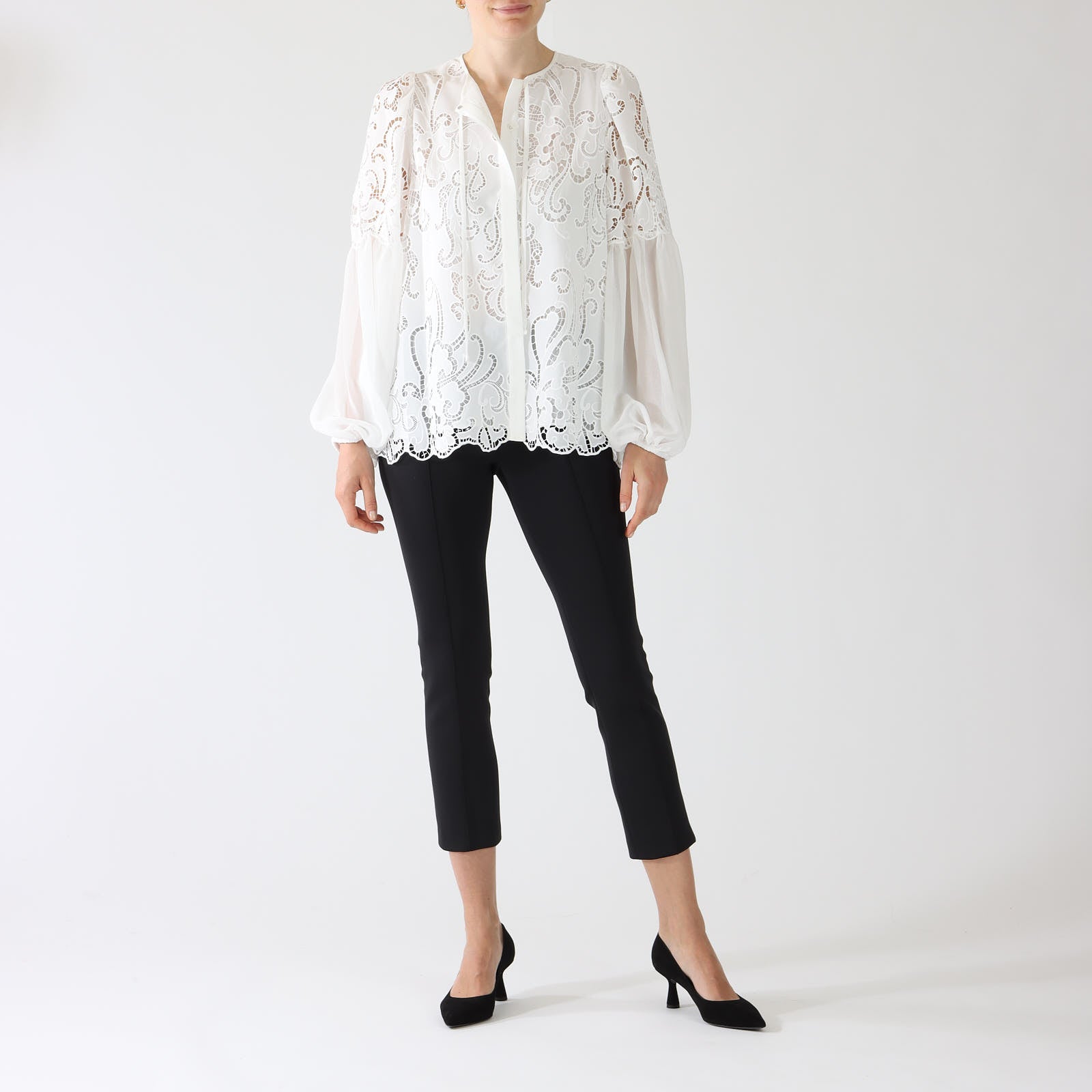 White Joan Button-Up Lace Blouse