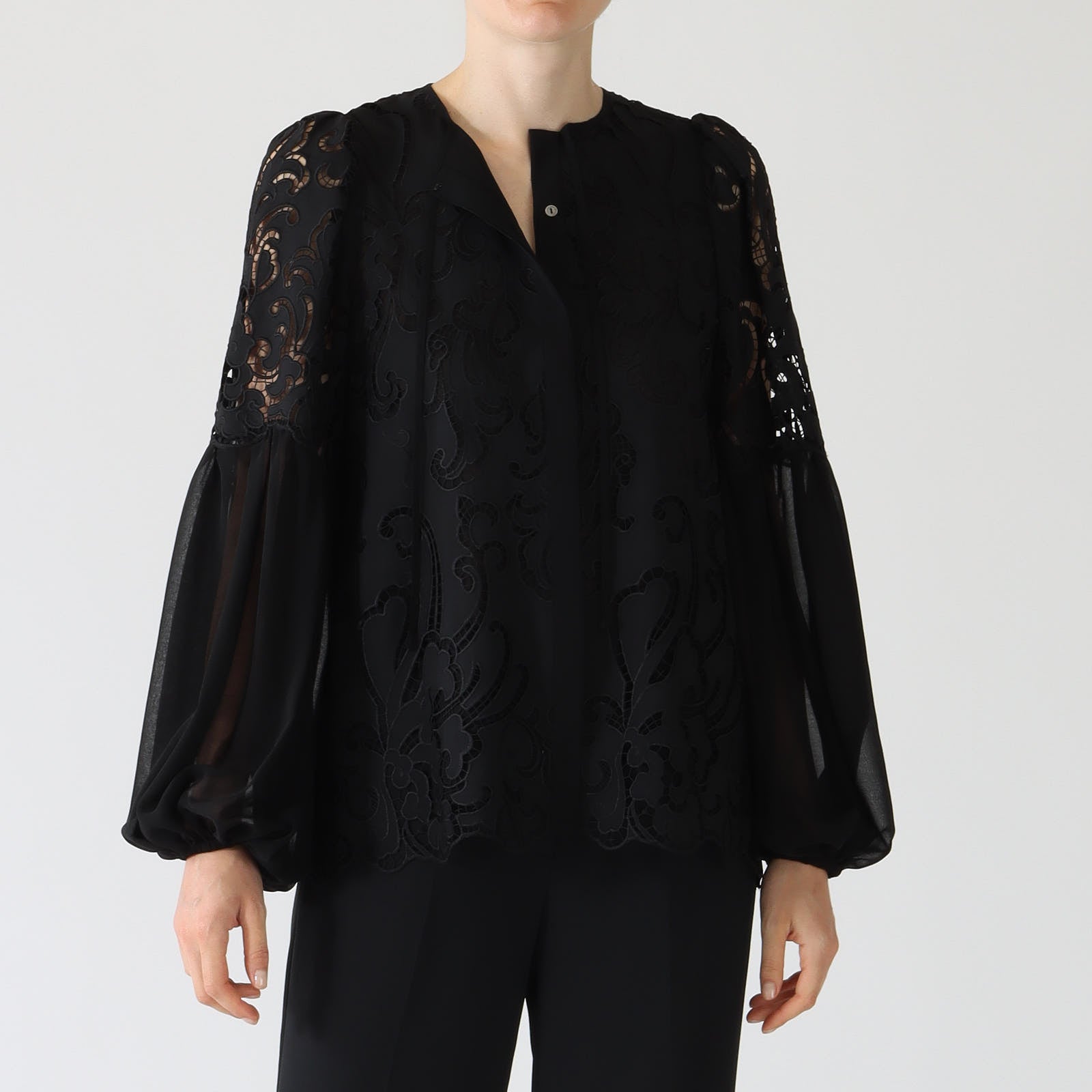 Black Joan Button-Up Lace Blouse