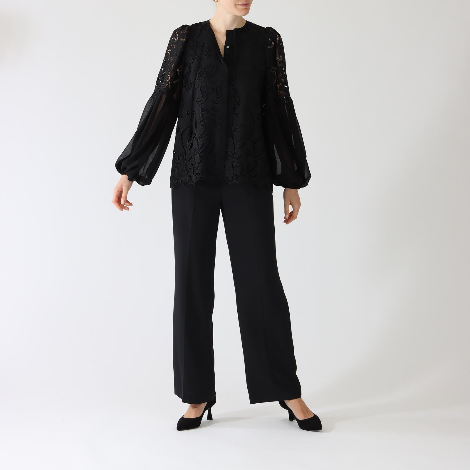 Black Joan Button-Up Lace Blouse