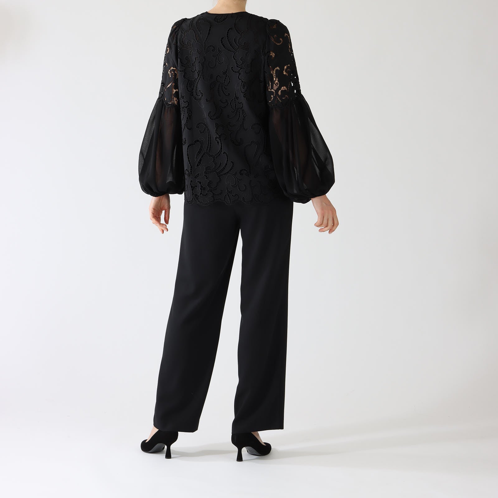 Black Joan Button-Up Lace Blouse