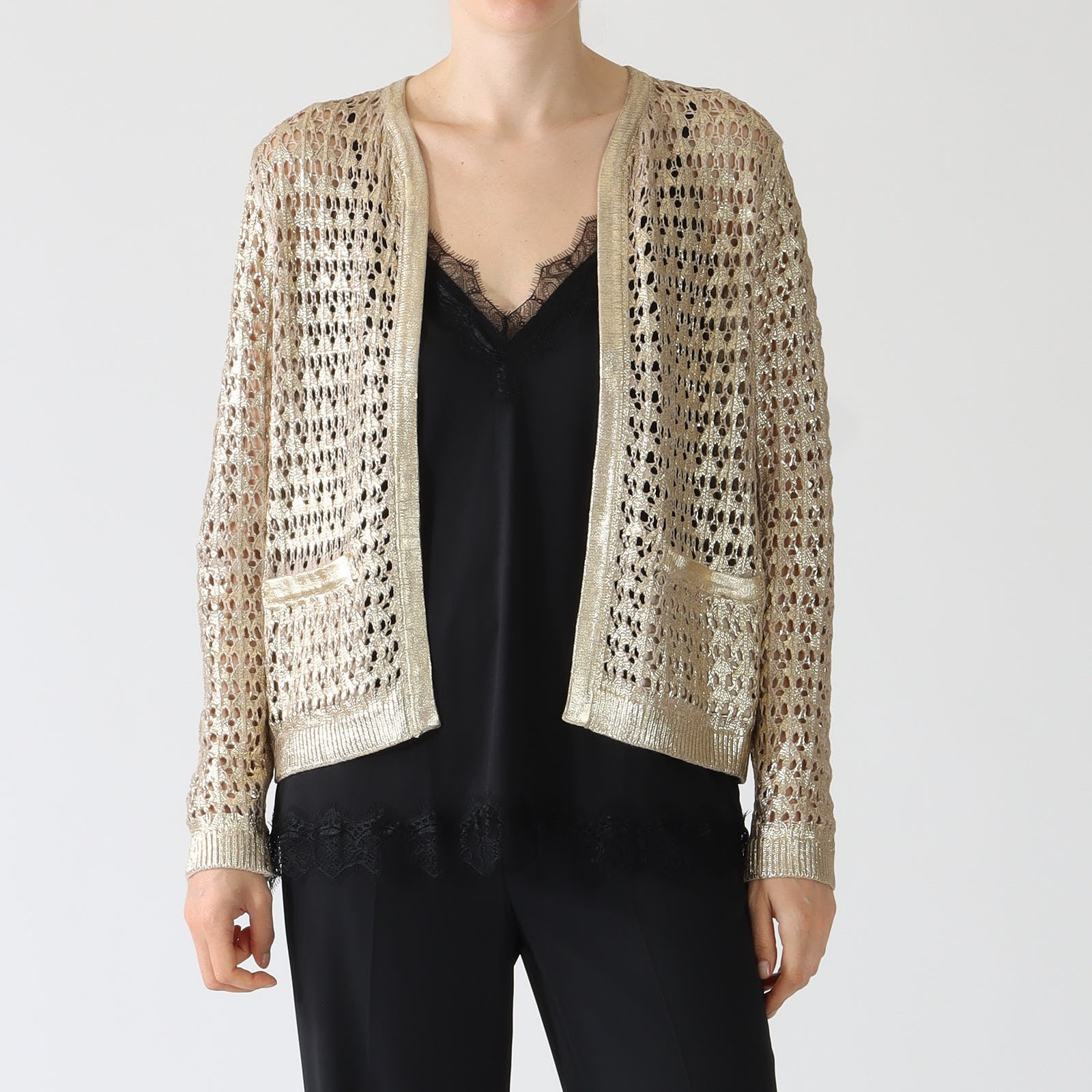 Gold Eve Openwork Knit Cardigan