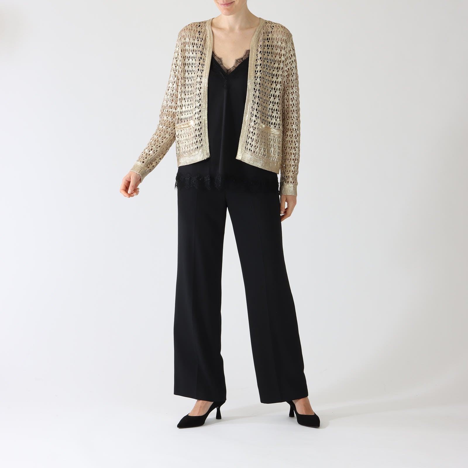 Gold Eve Openwork Knit Cardigan