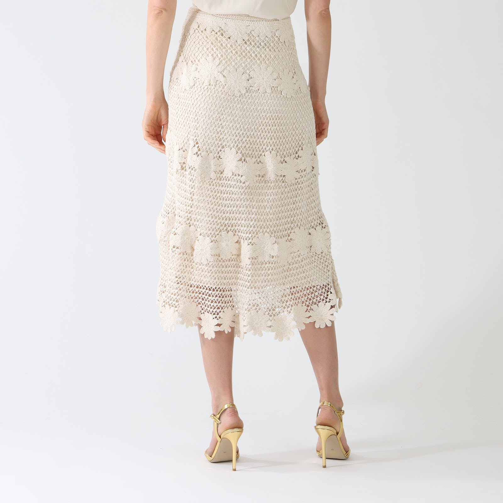 Natural Presley Crochet Knit Midi Skirt