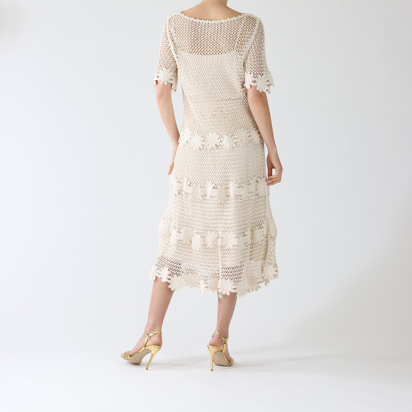 Natural Presley Crochet Knit Midi Skirt