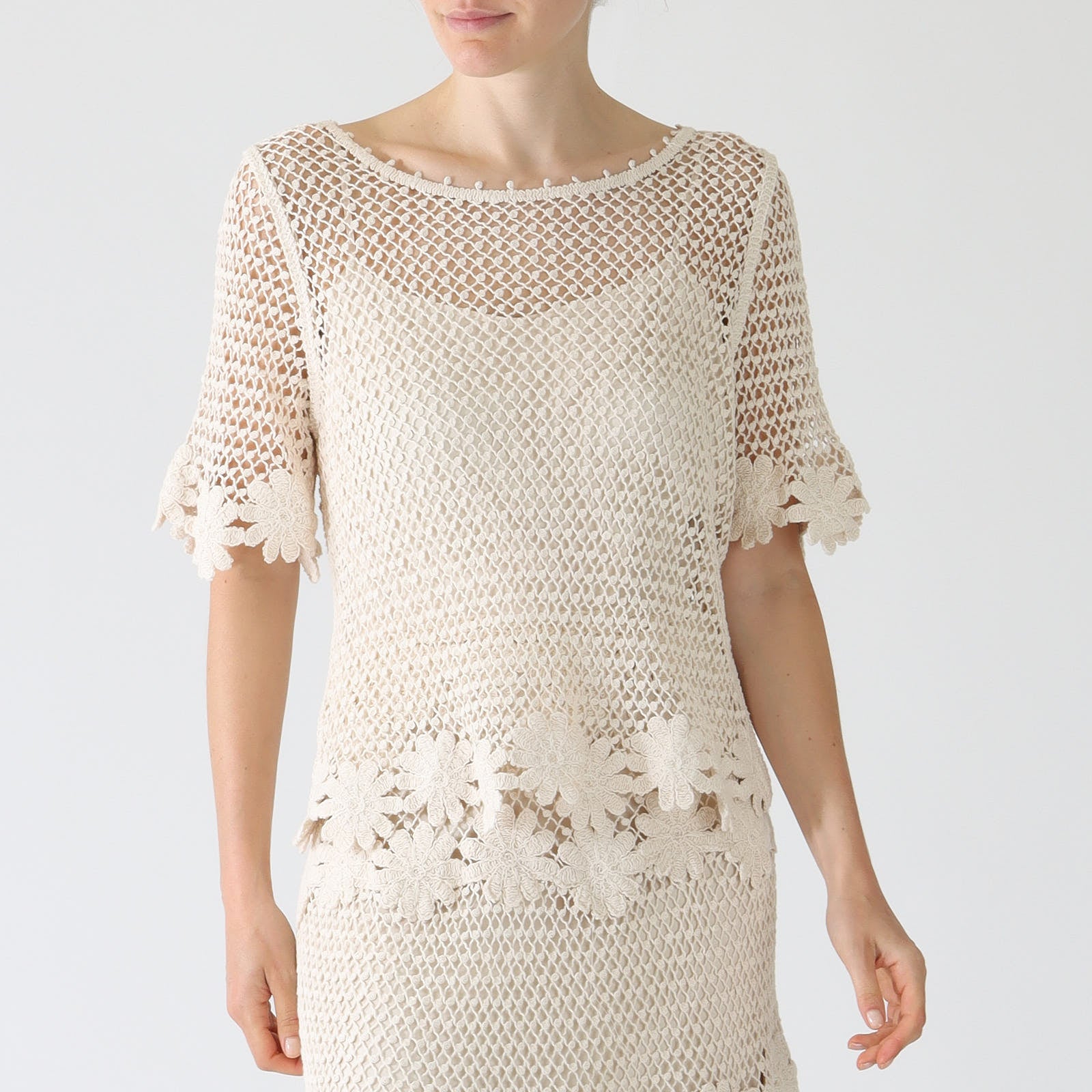 Natural Sabine Crochet Knit Top