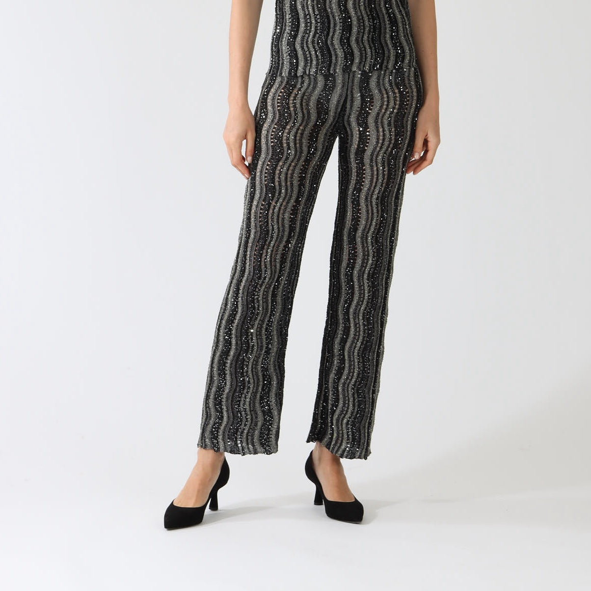 Black Lurex Wavy Stripe Knit Pants