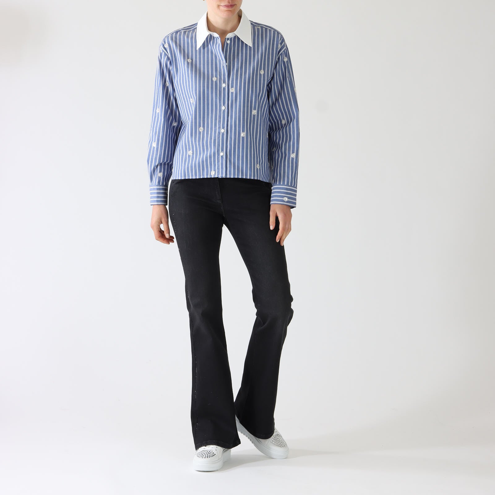 Blue Stripe Sequin Detail Shirt