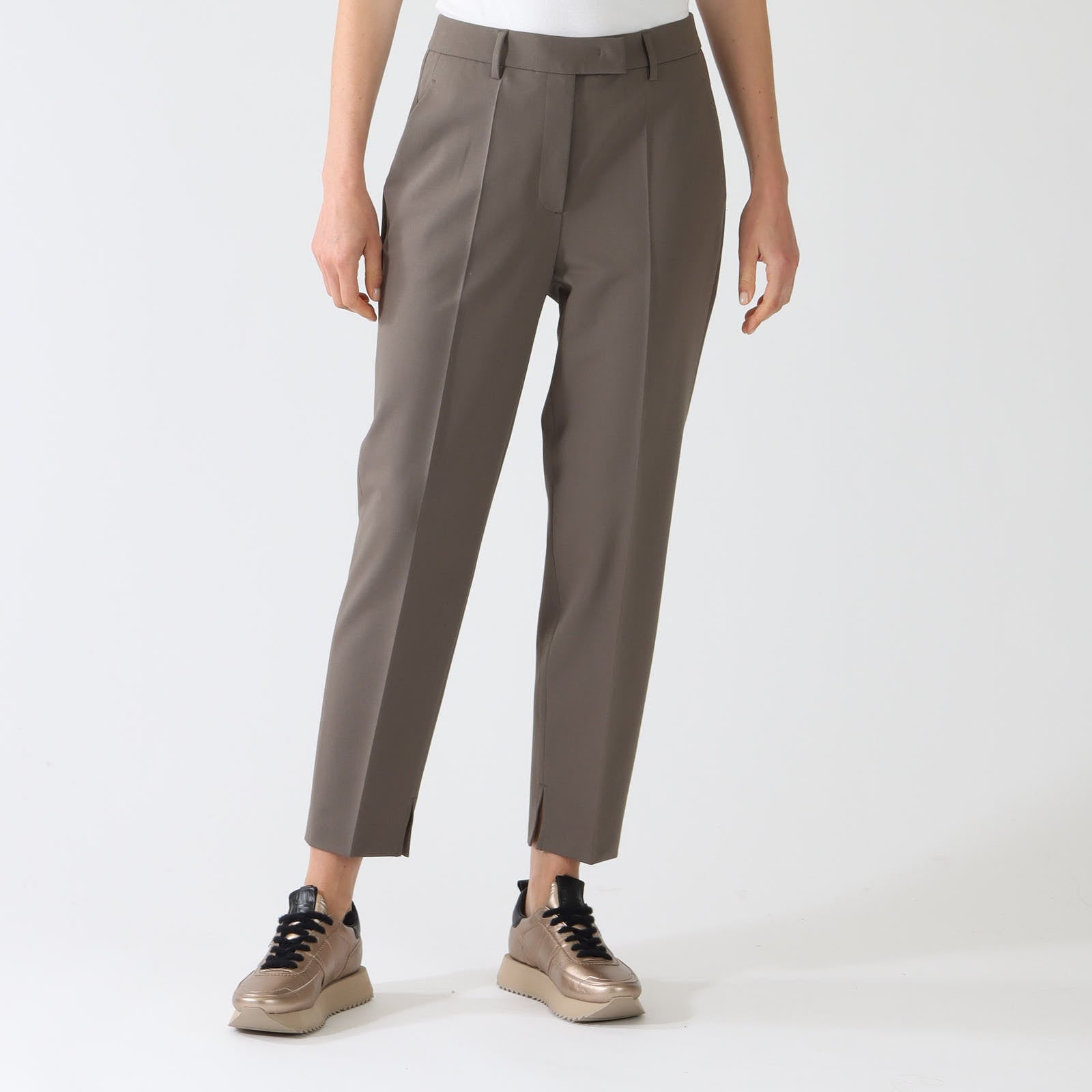 Taupe Techno Wool Tapered Pants