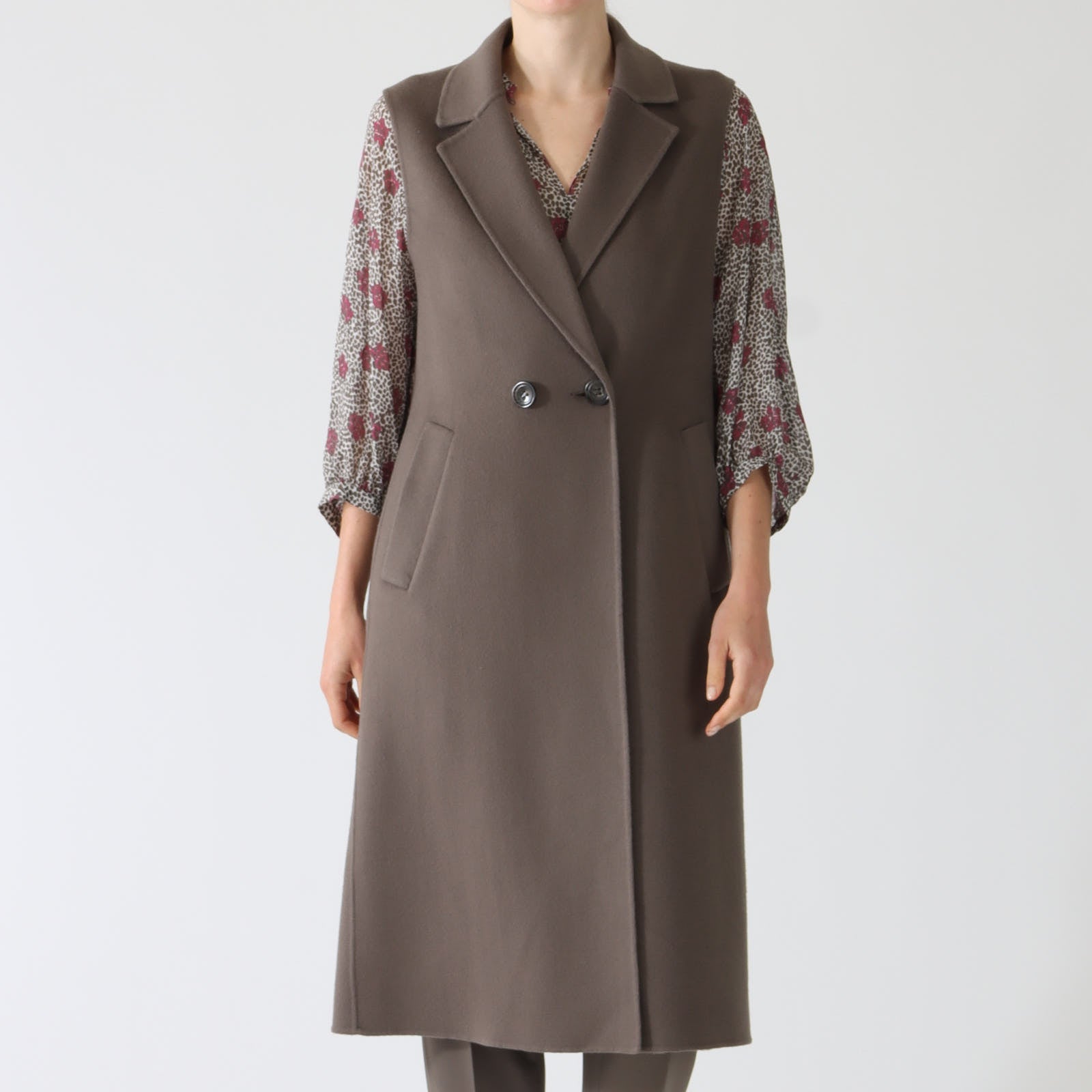 Taupe Doubleface Sleeveless Coat