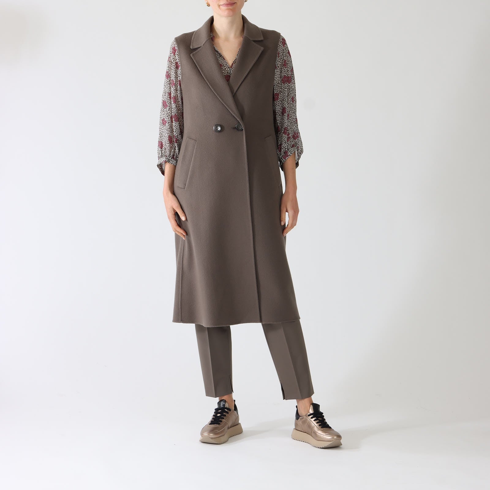 Taupe Doubleface Sleeveless Coat