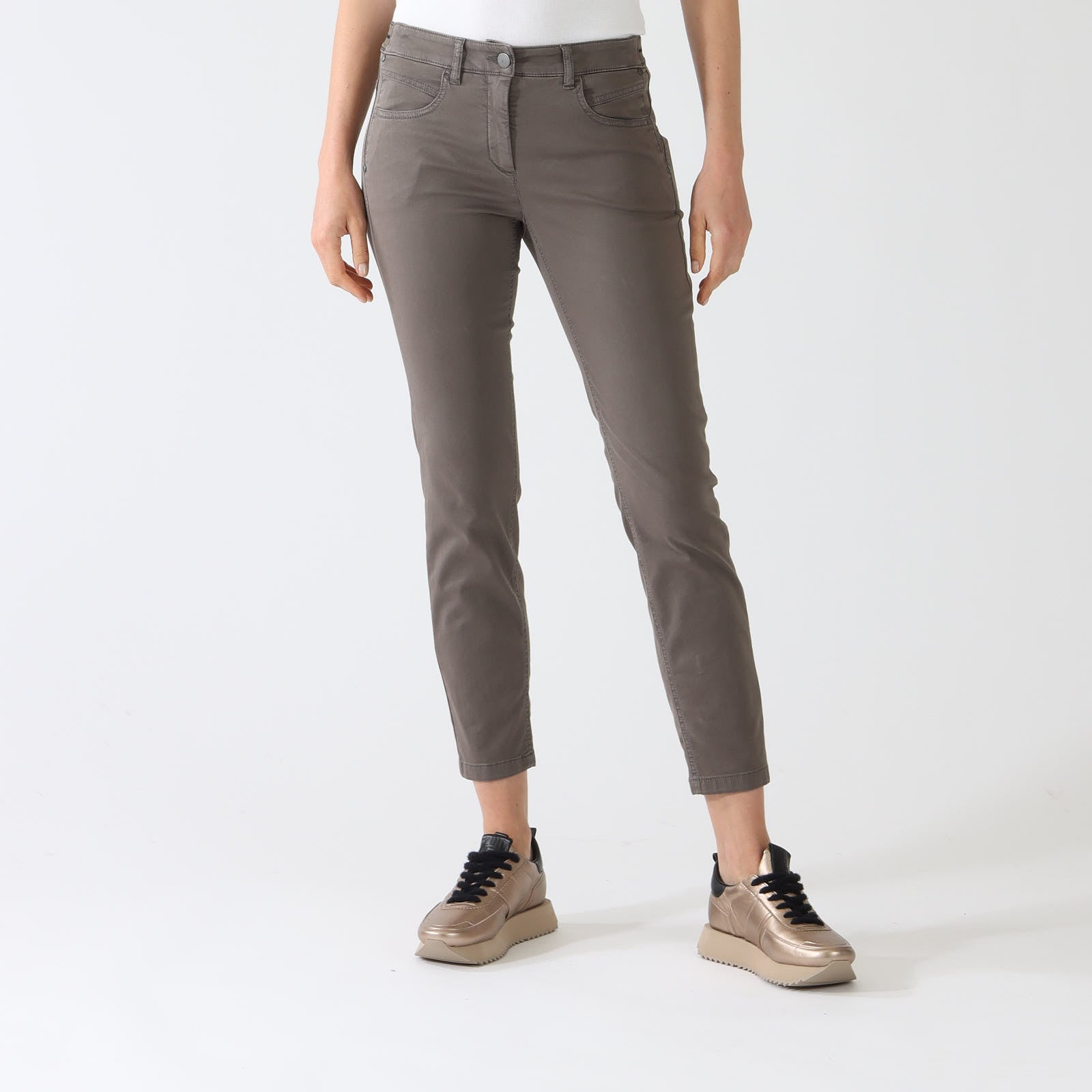 Taupe Elastic Back Stretch Cotton Pants