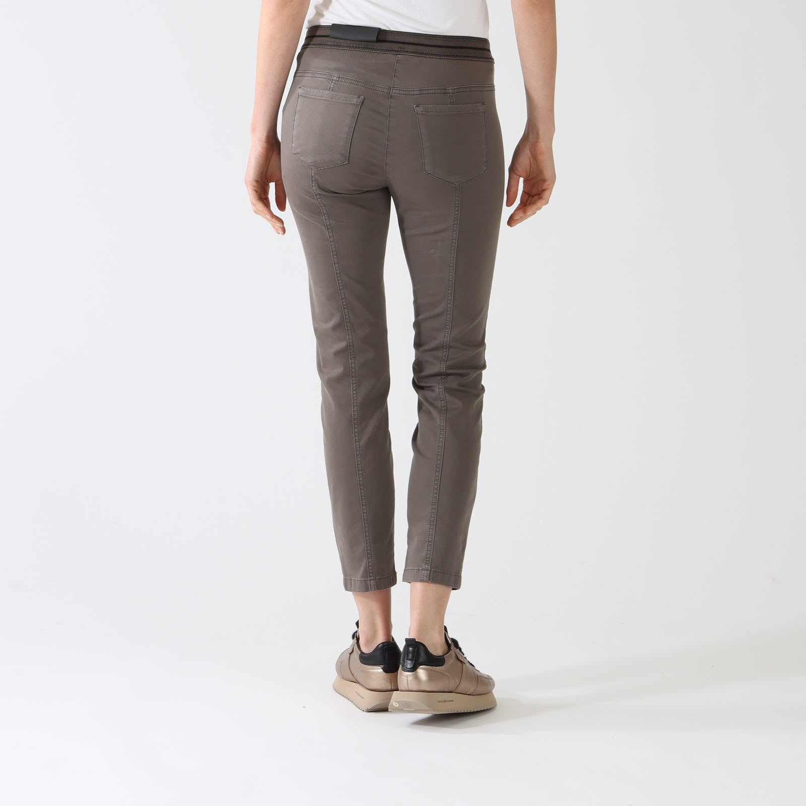 Taupe Elastic Back Stretch Cotton Pants