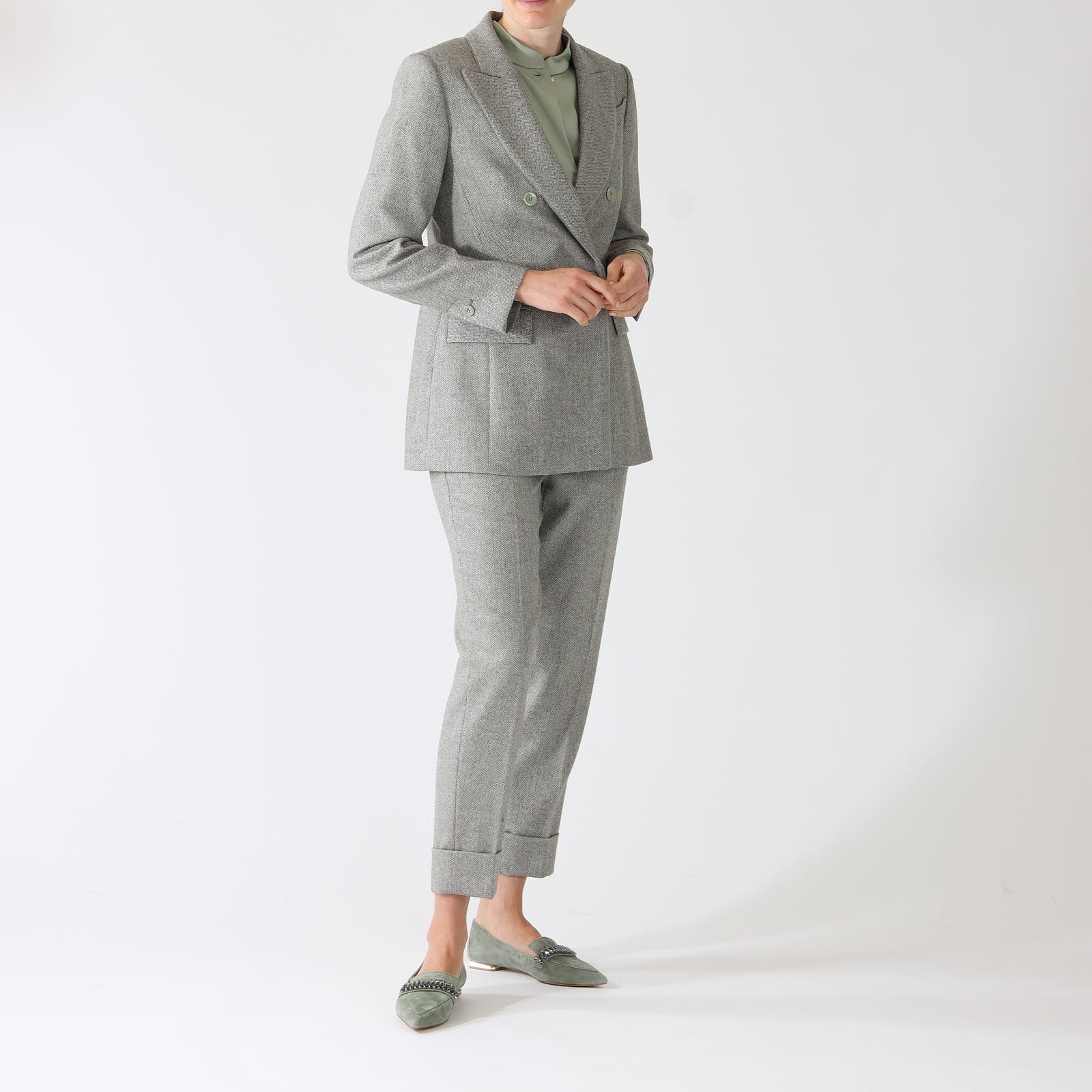 Frozen Sage Fordon Herringbone Turn-Up Pants