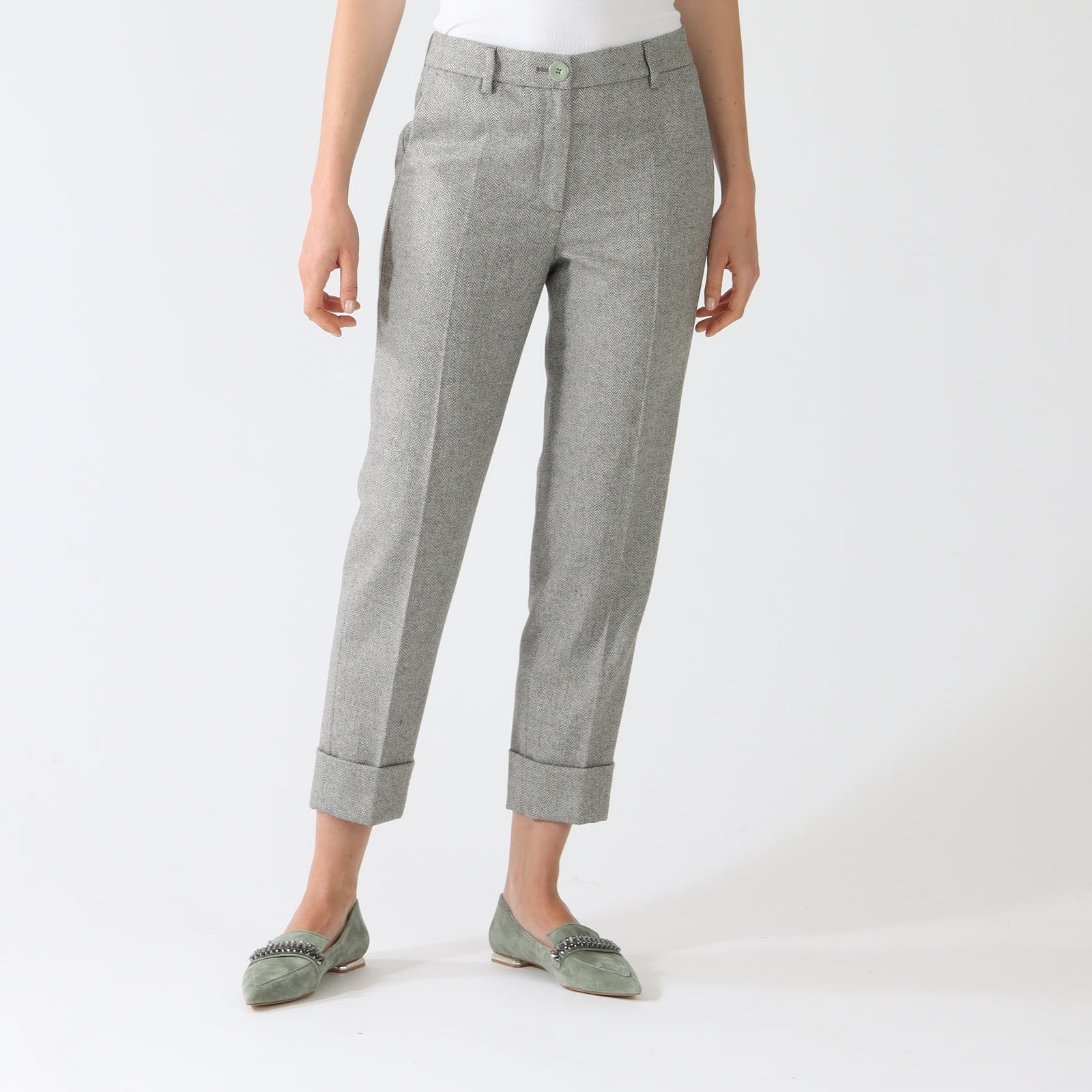 Frozen Sage Fordon Herringbone Turn-Up Pants