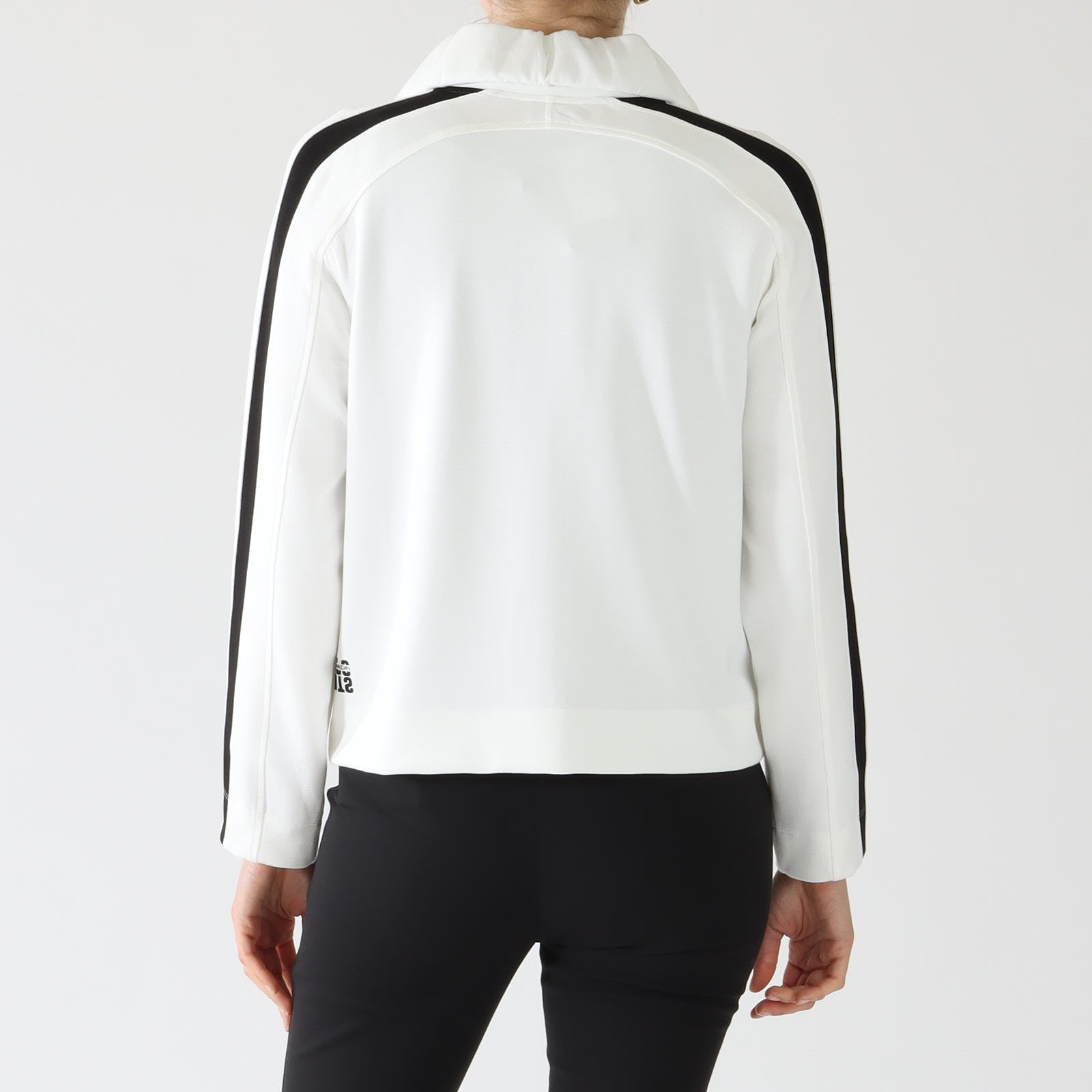 Off White Zip-Up Jacket With Black Trims