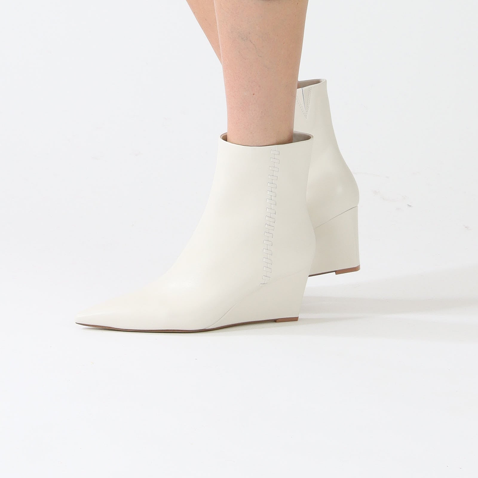 Bright Ecru Wedge Heel Leather Bootie