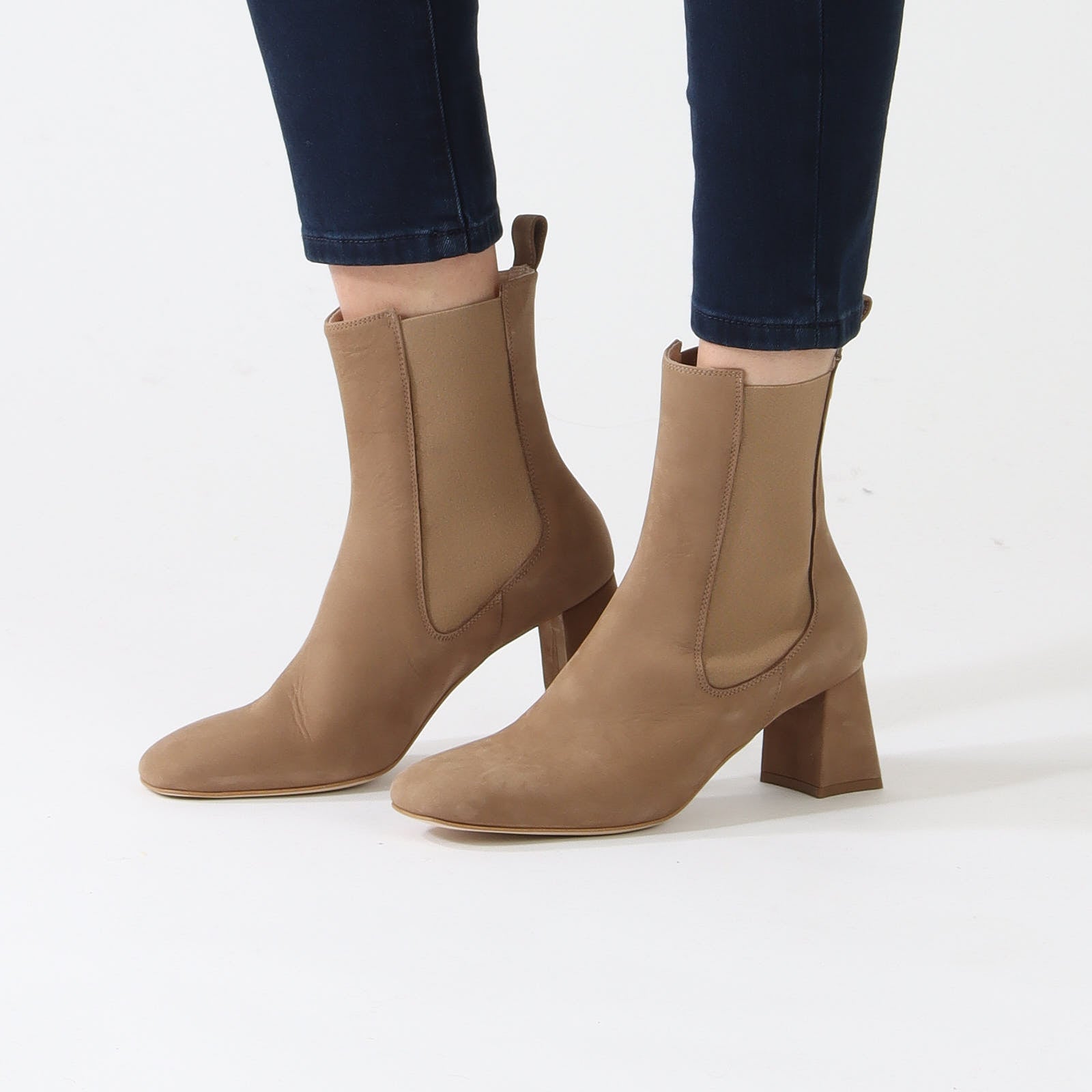 Bright Toffee Nubuck Heeled Ankle Boots