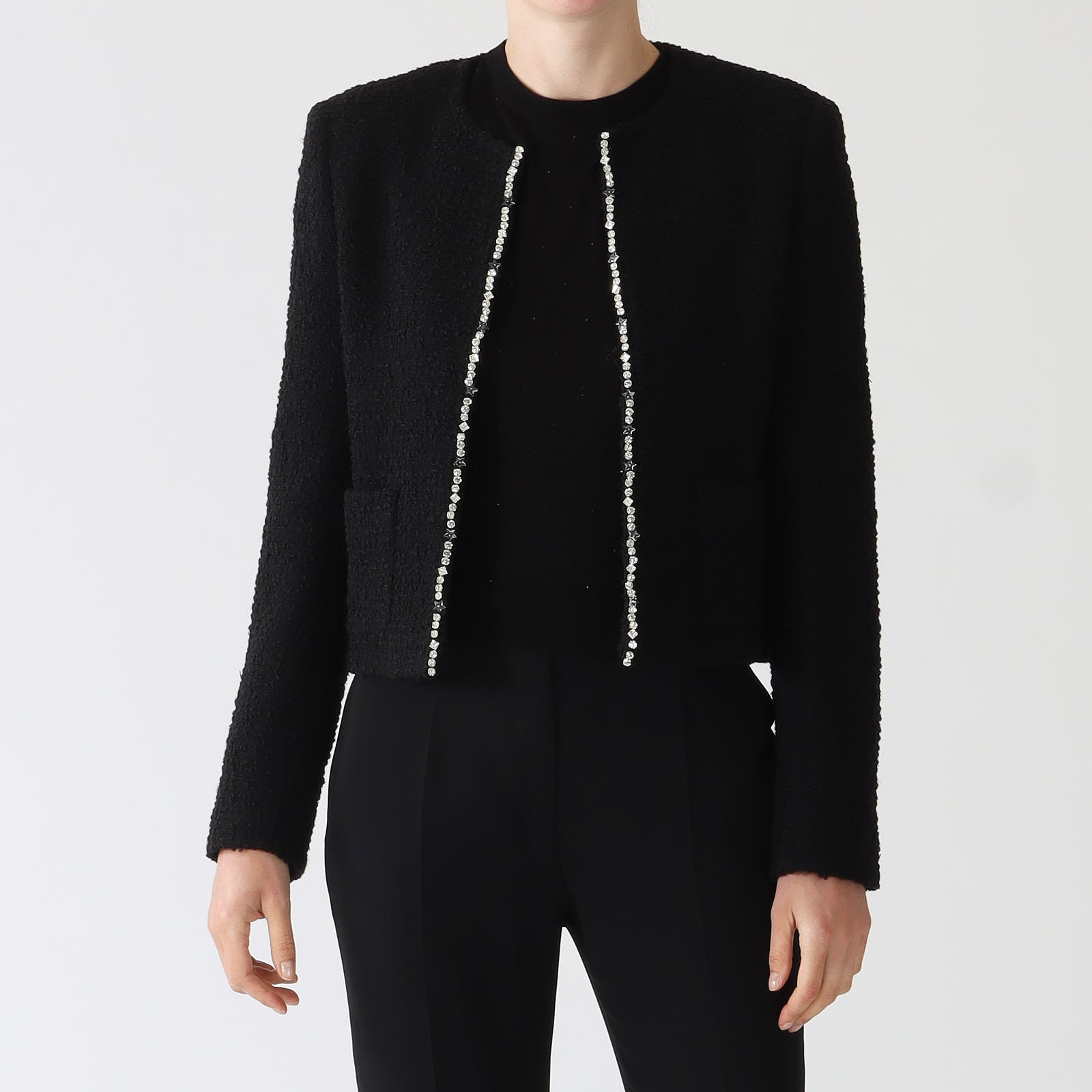 Onirica Black Bouclé Jacket With Crystal Trim