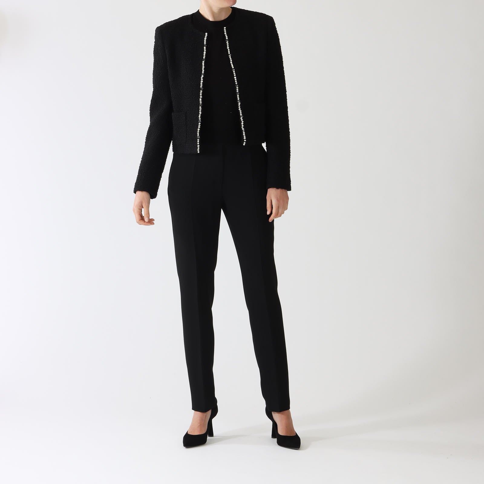 Onirica Black Bouclé Jacket With Crystal Trim