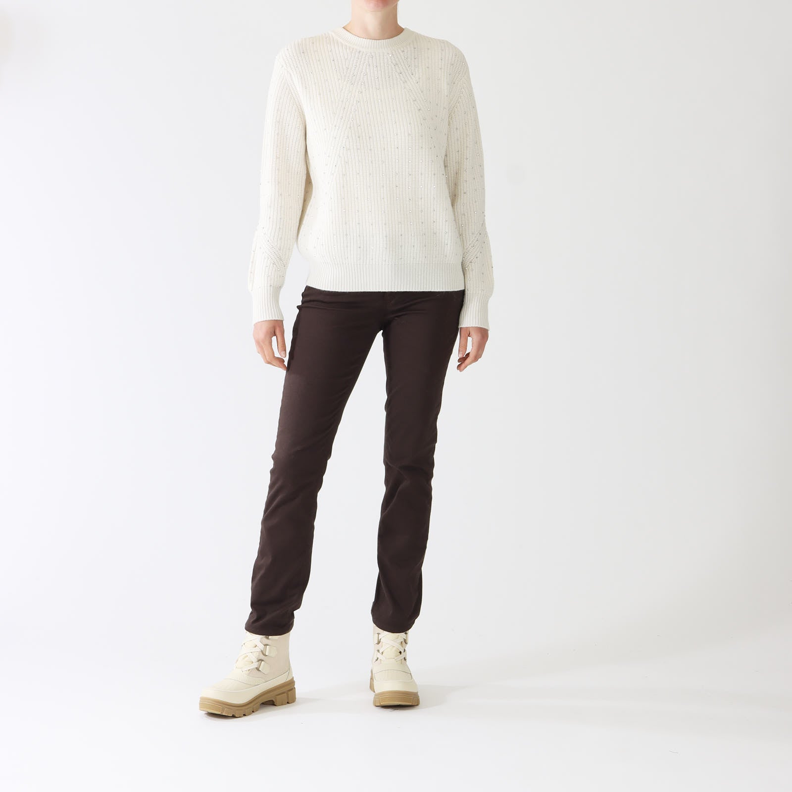 Pearl Fashioned Rib Crystal Cashmere Sweater