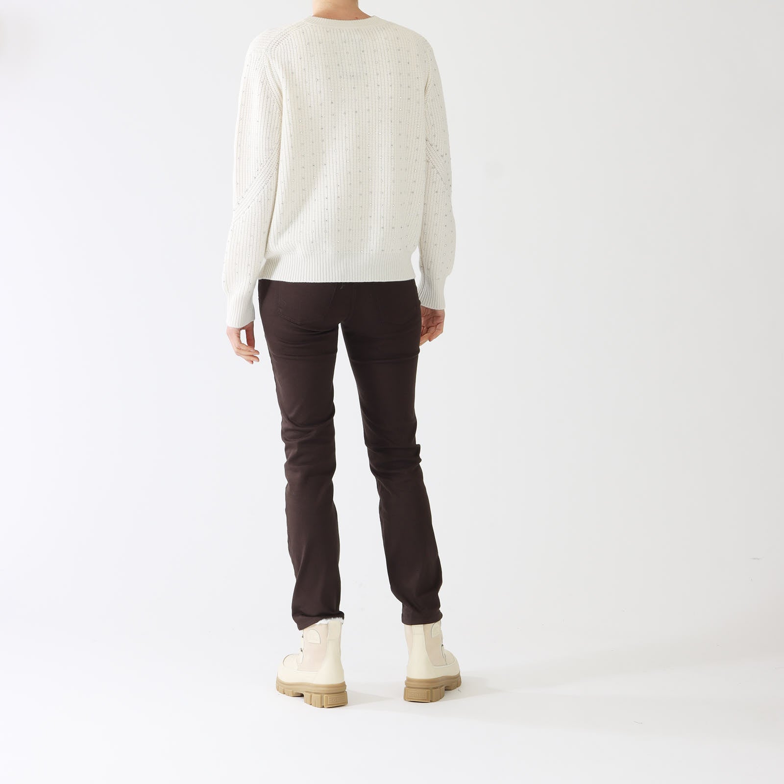 Pearl Fashioned Rib Crystal Cashmere Sweater