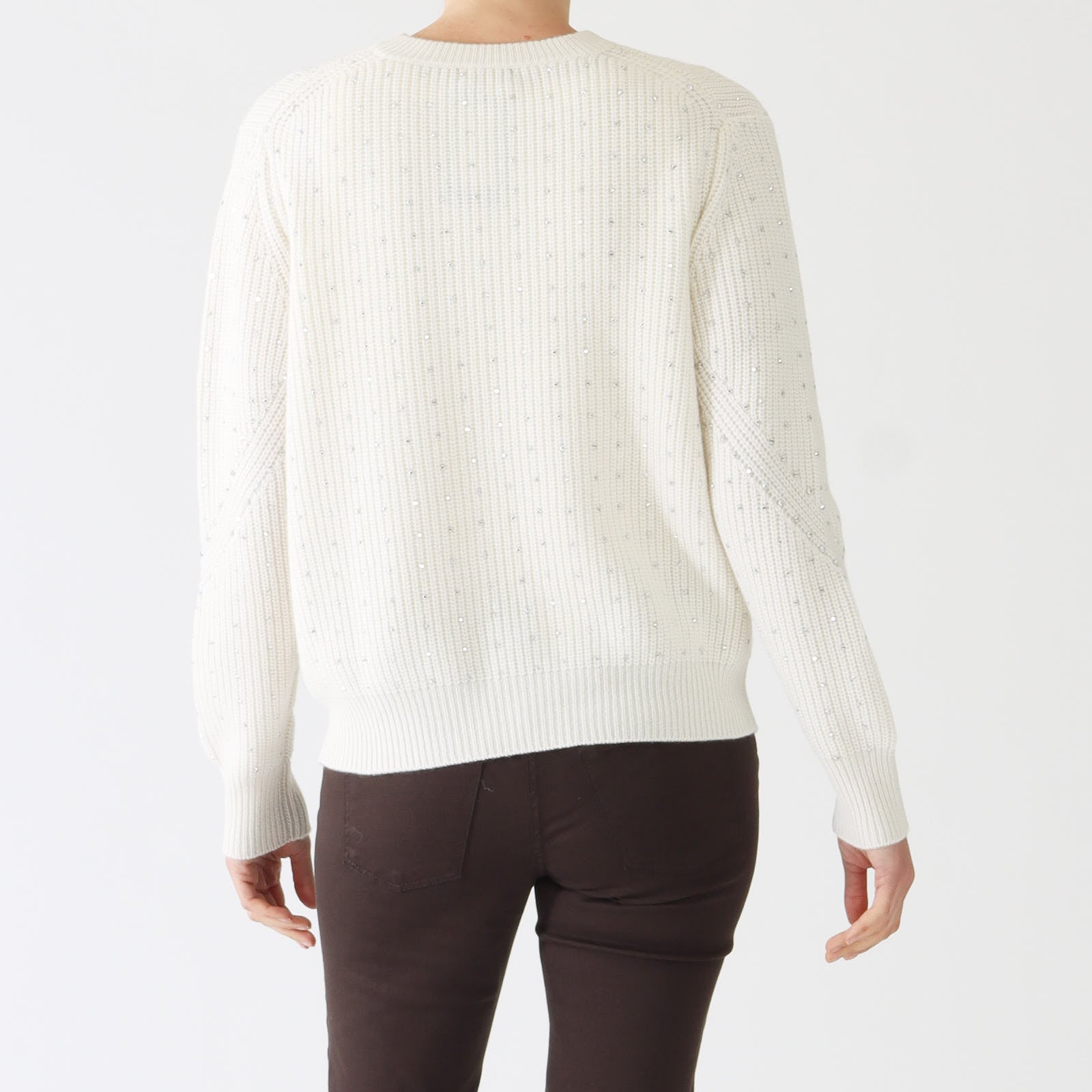 Pearl Fashioned Rib Crystal Cashmere Sweater