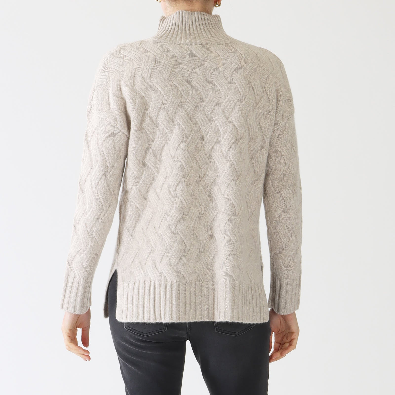 Mushroom Luxe Cable Funnel Cashmere Sweater