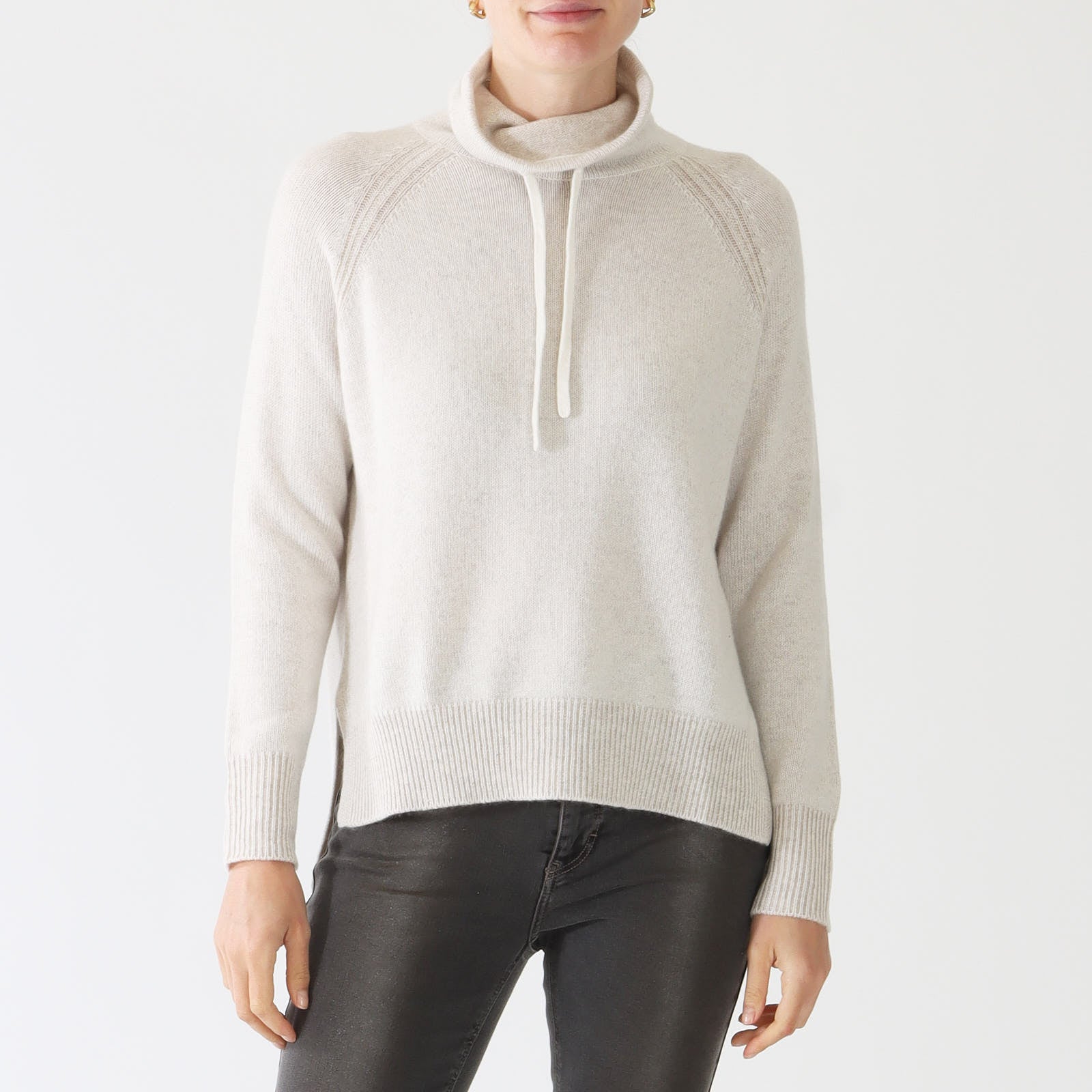 Pearl Mushroom Plaited Drawstring Cashmere Sweater