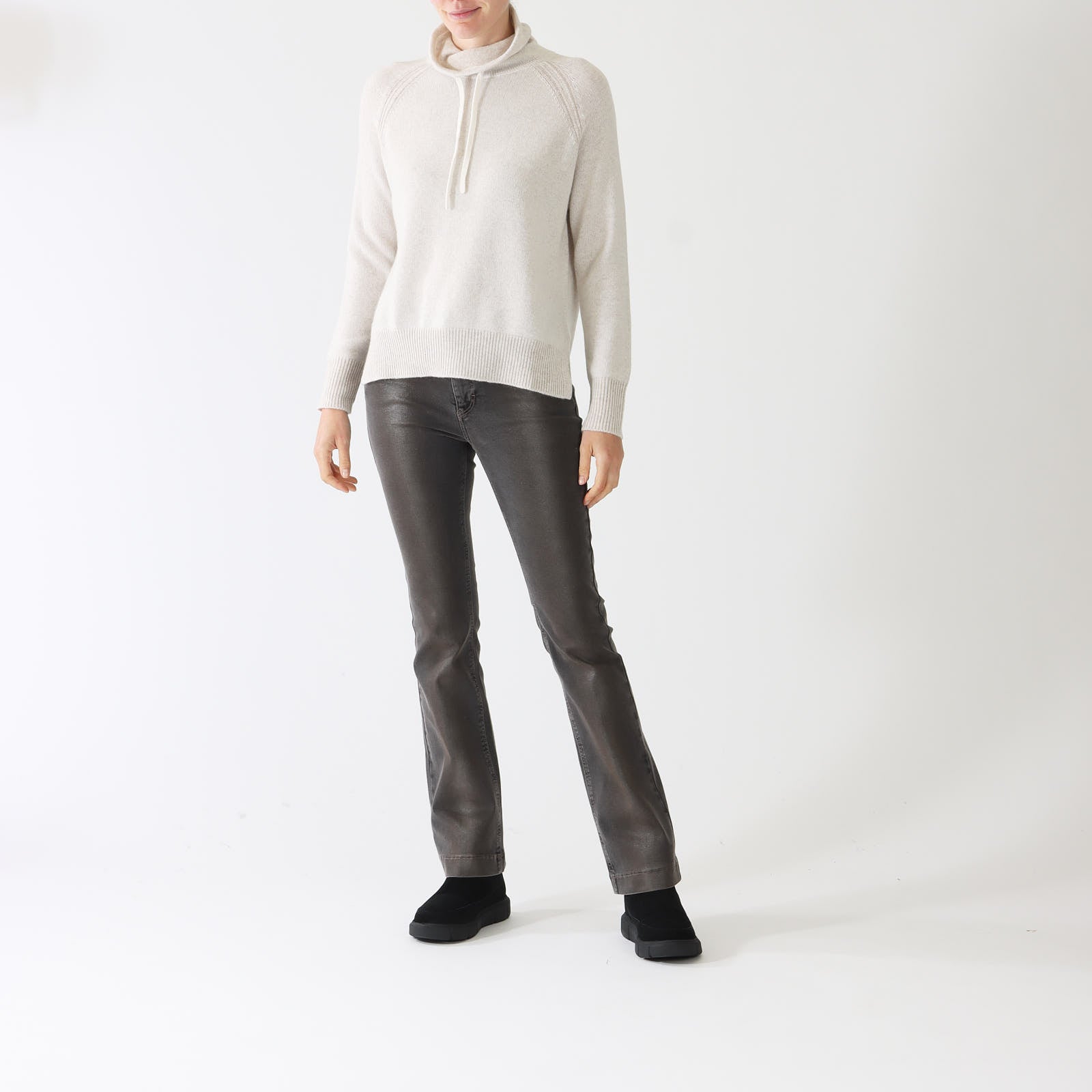 Pearl Mushroom Plaited Drawstring Cashmere Sweater