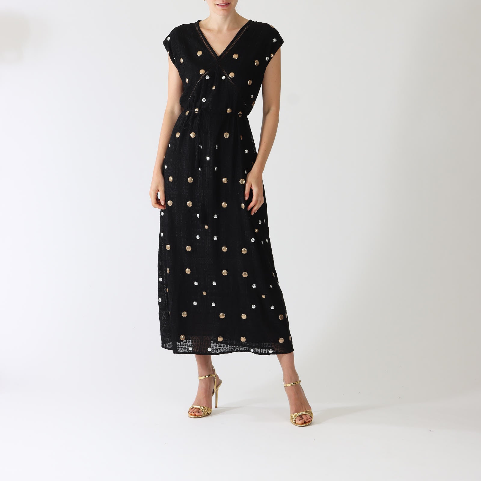 Black Gitana Sequin Embroidered Maxi Dress