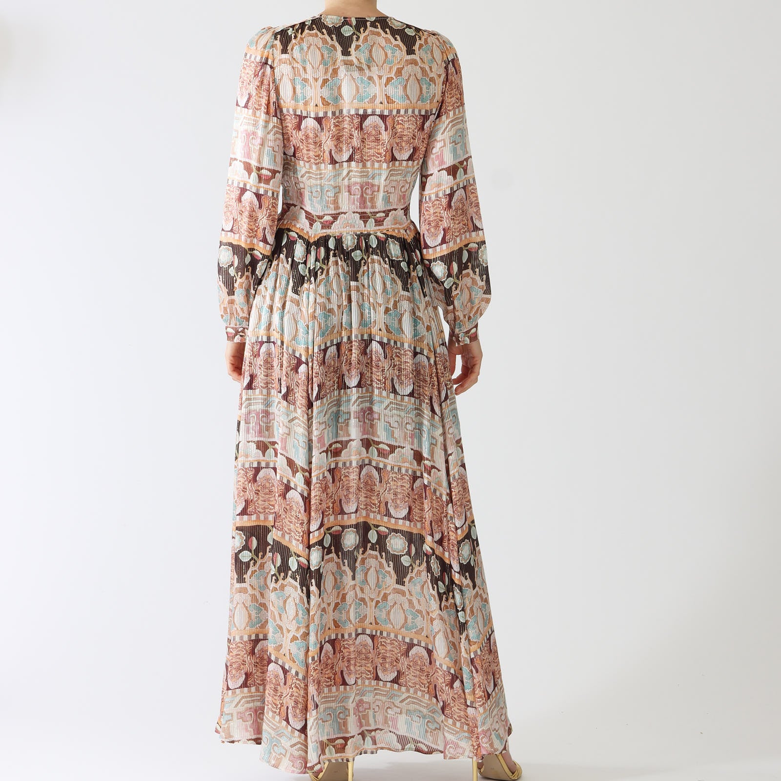 Lotus Tiger Printed Silk Lurex Maxi Dress