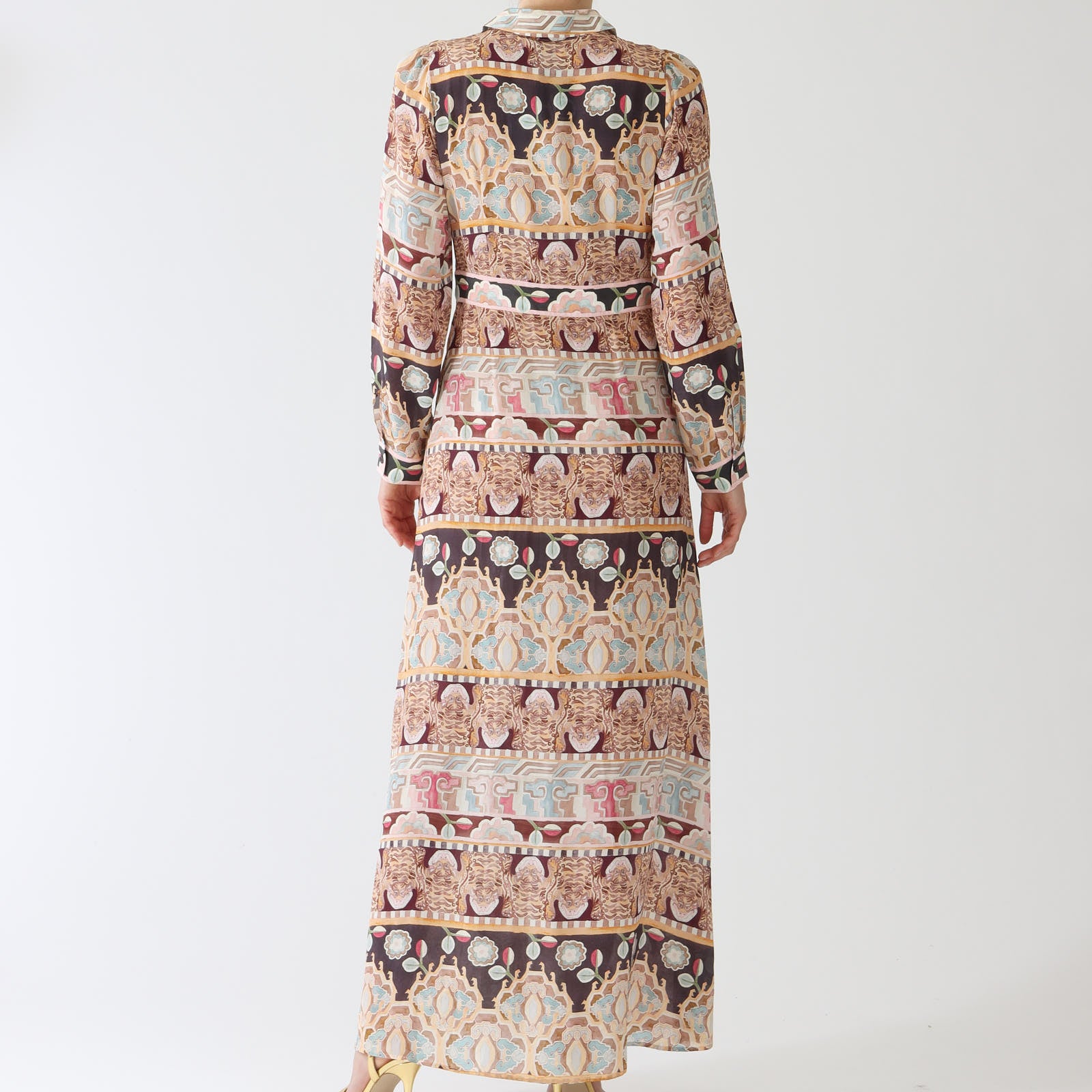 Lotus Tiger Printed Silk Maxi Shirt Dress