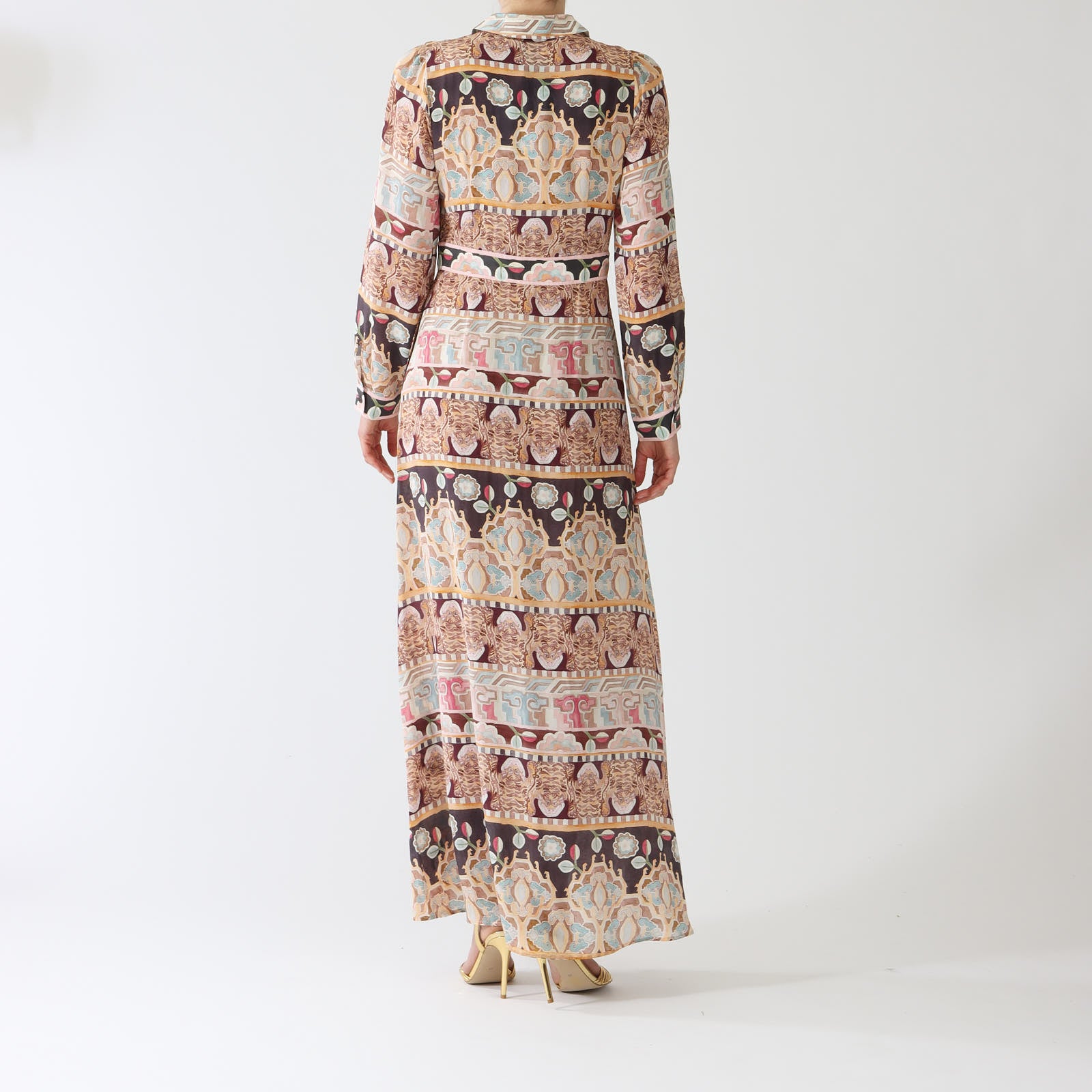 Lotus Tiger Printed Silk Maxi Shirt Dress