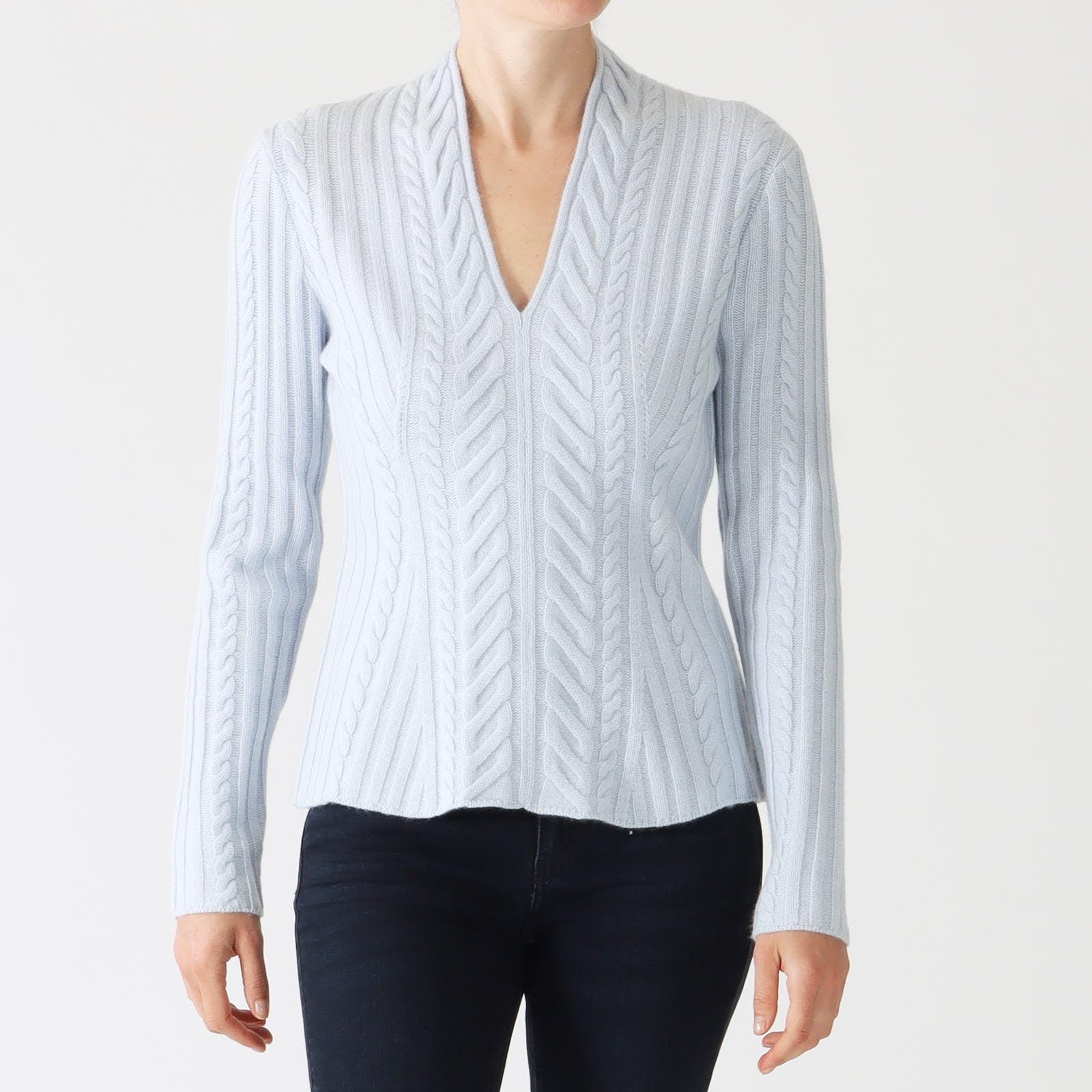 Celeste Luxe Cable Vee Cashmere Sweater