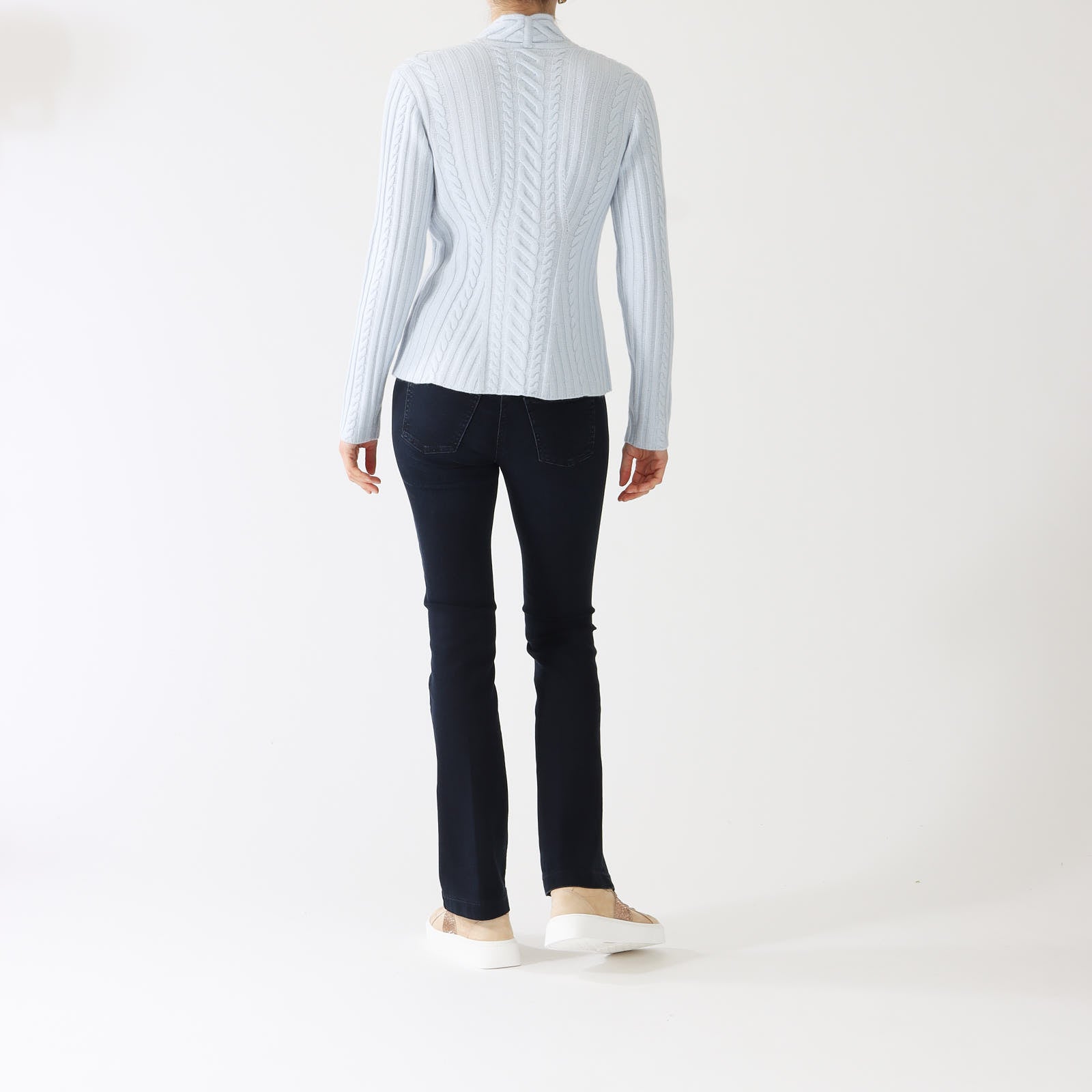 Celeste Luxe Cable Vee Cashmere Sweater