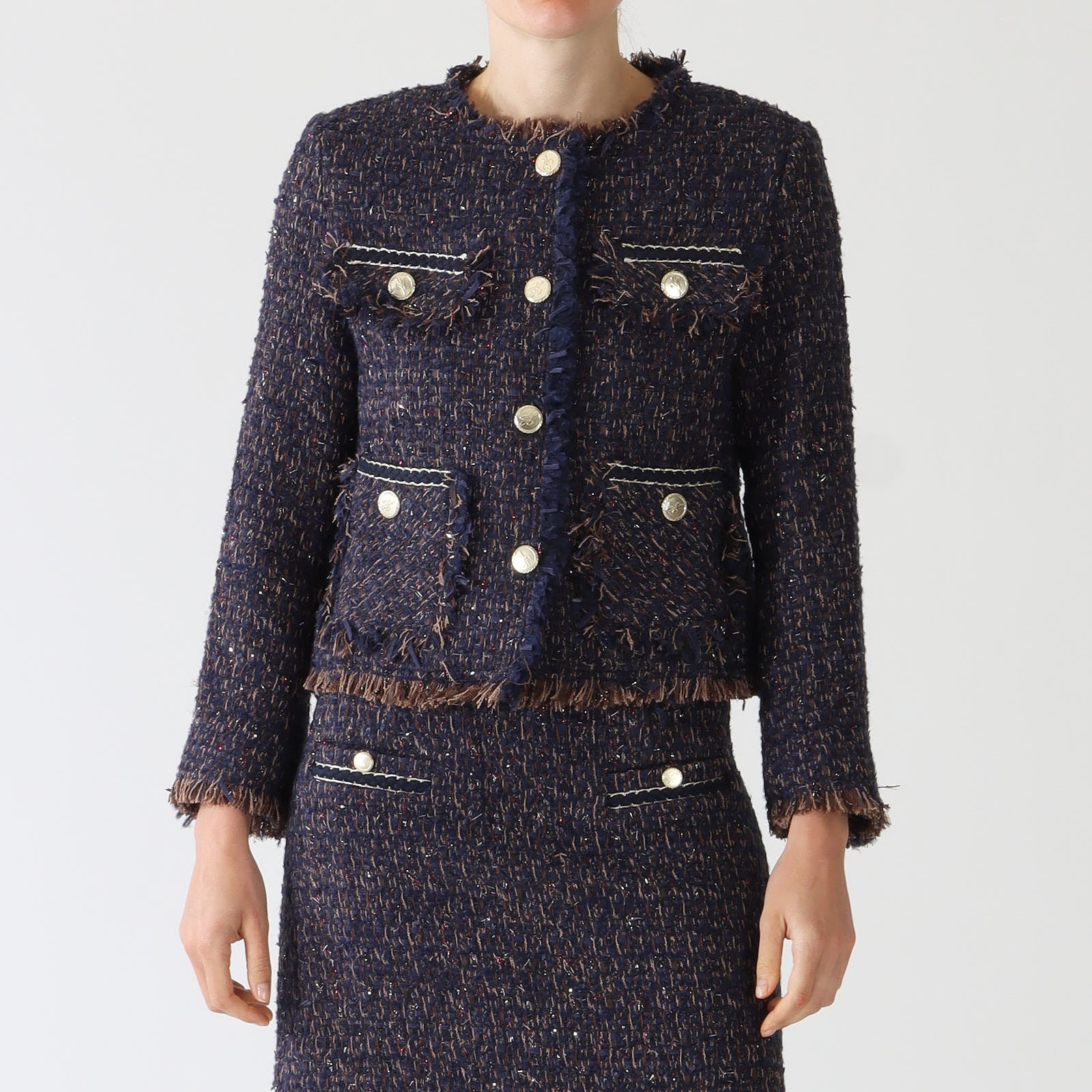 Navy Malani Tweed Bouclé Jacket