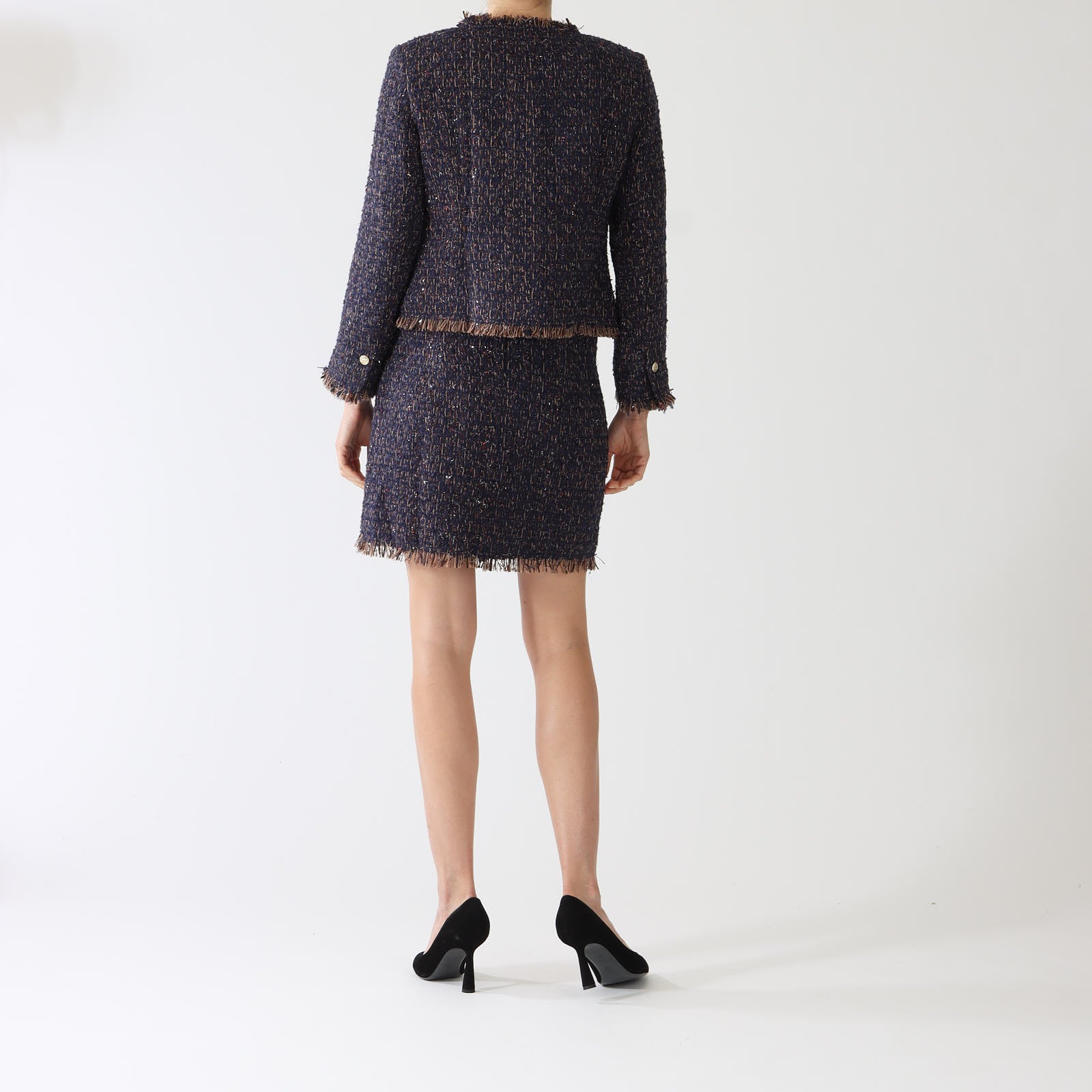 Navy Paislee Tweed Bouclé Skirt