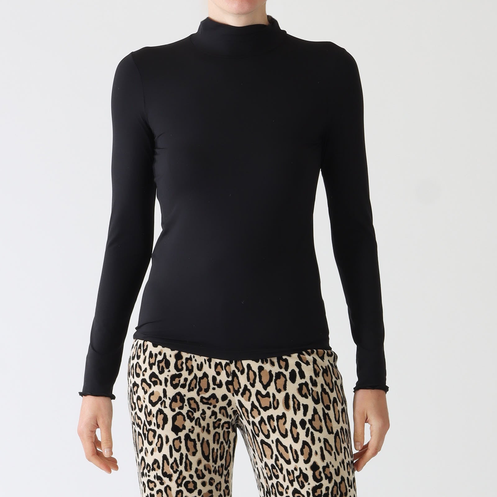 Black Second Skin Polo Neck Top