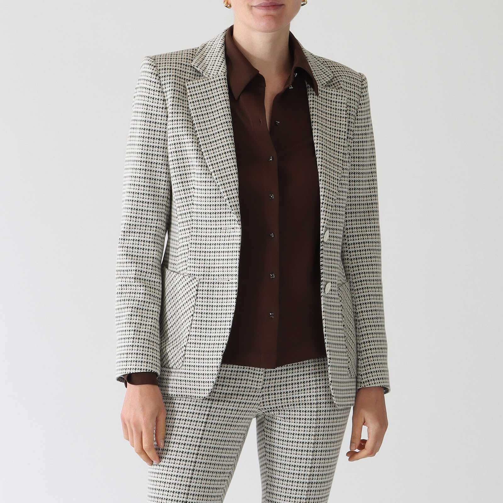 Smoke Houndstooth Single Breasted Blazer