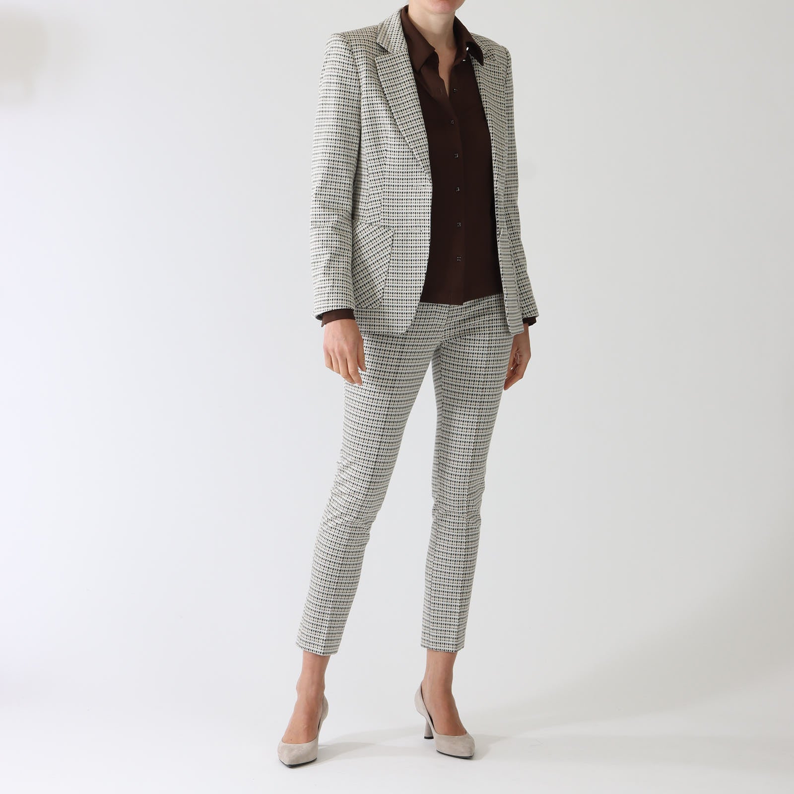 Smoke Houndstooth Single Breasted Blazer