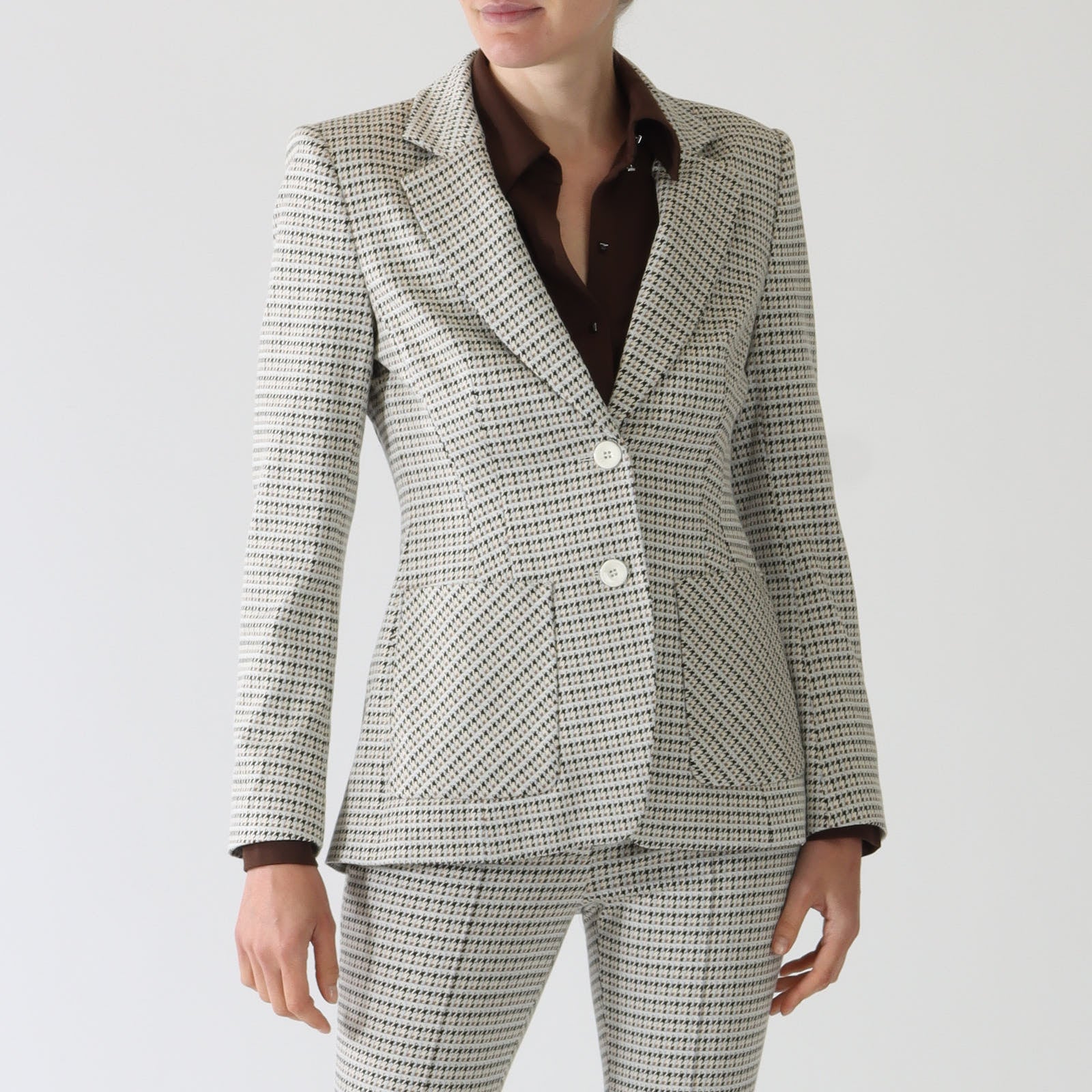 Smoke Houndstooth Single Breasted Blazer