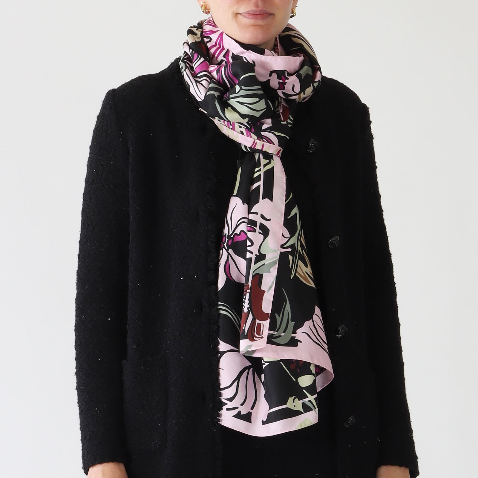 Black Twine Print Silk Scarf