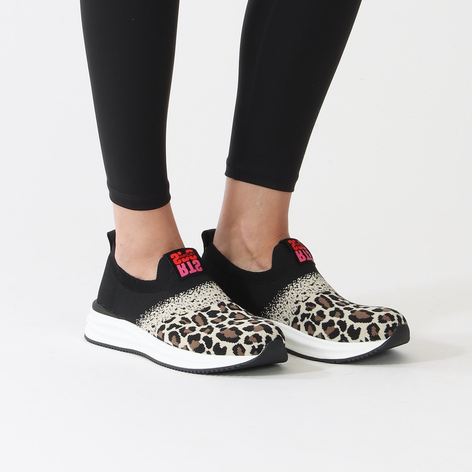 Bright Toffee Leo Print Knitted Sneakers