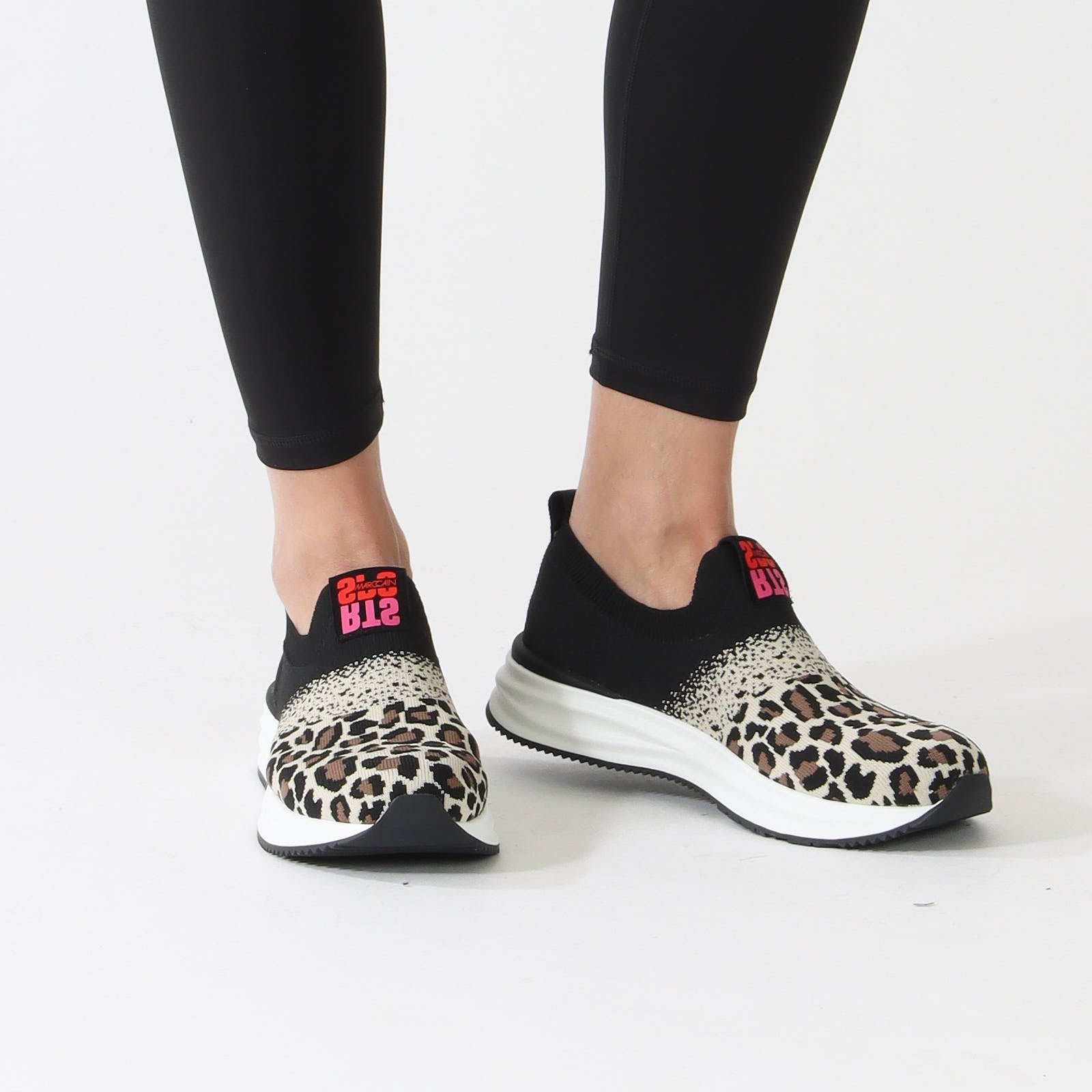 Bright Toffee Leo Print Knitted Sneakers