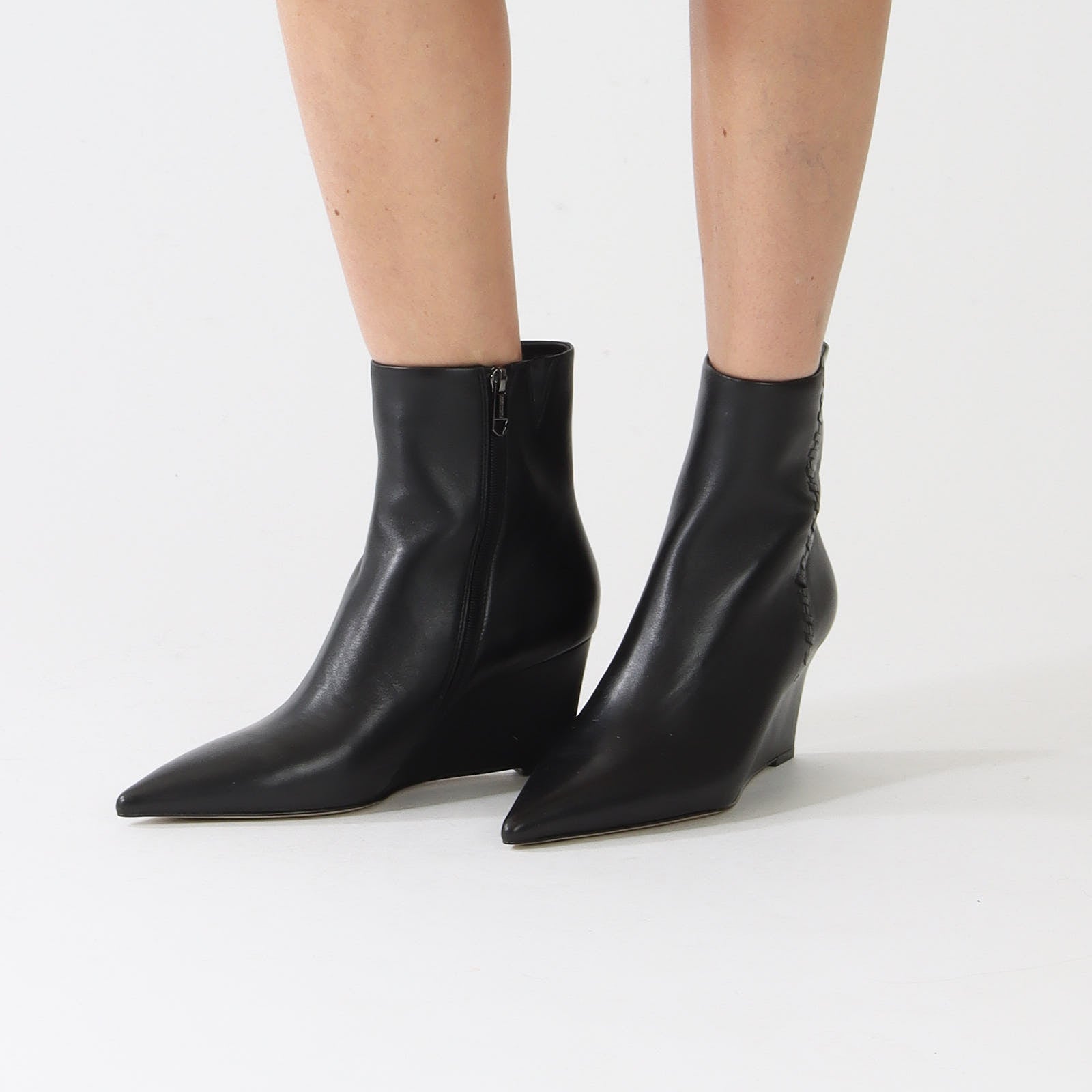 Black Wedge Heel Leather Bootie