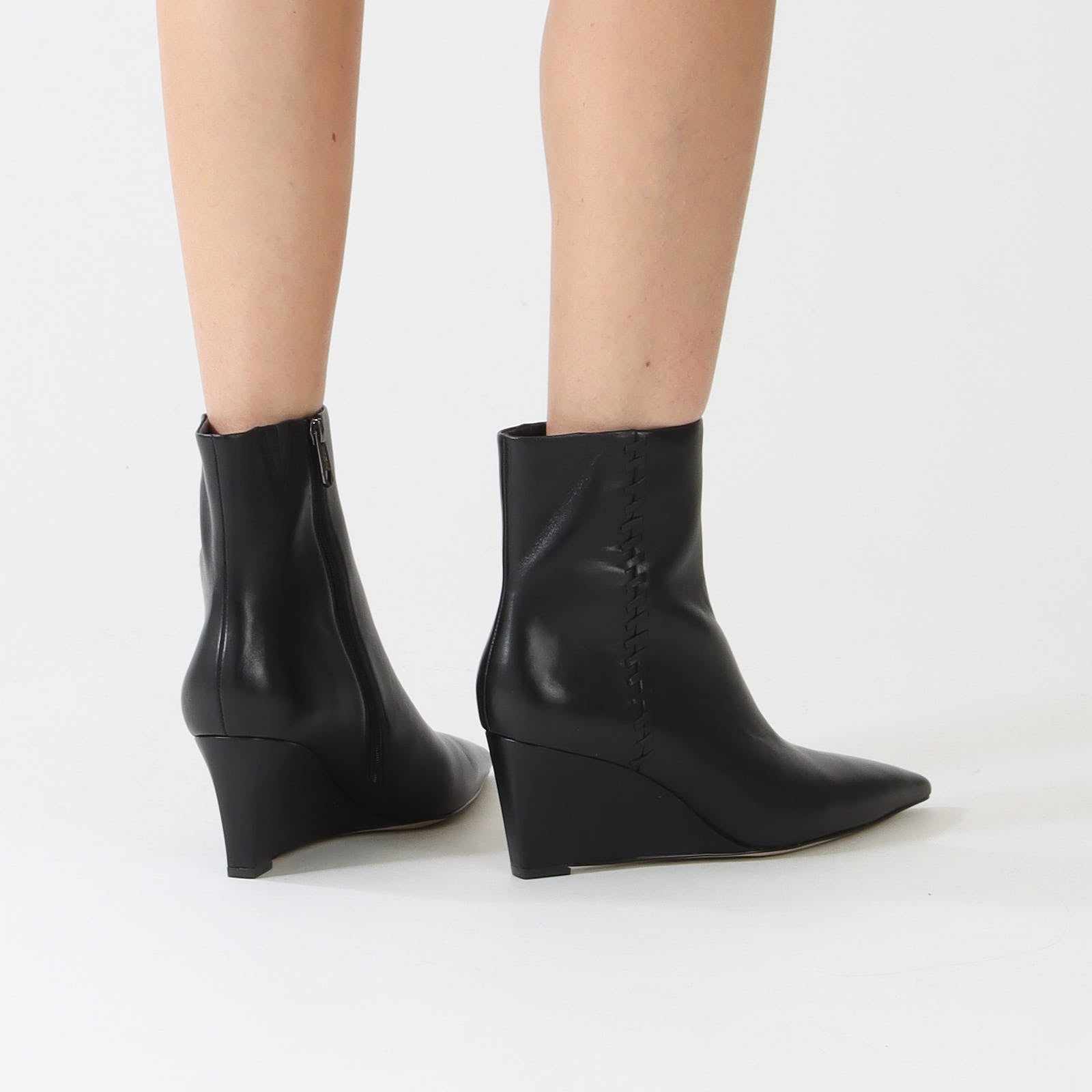 Black Wedge Heel Leather Bootie