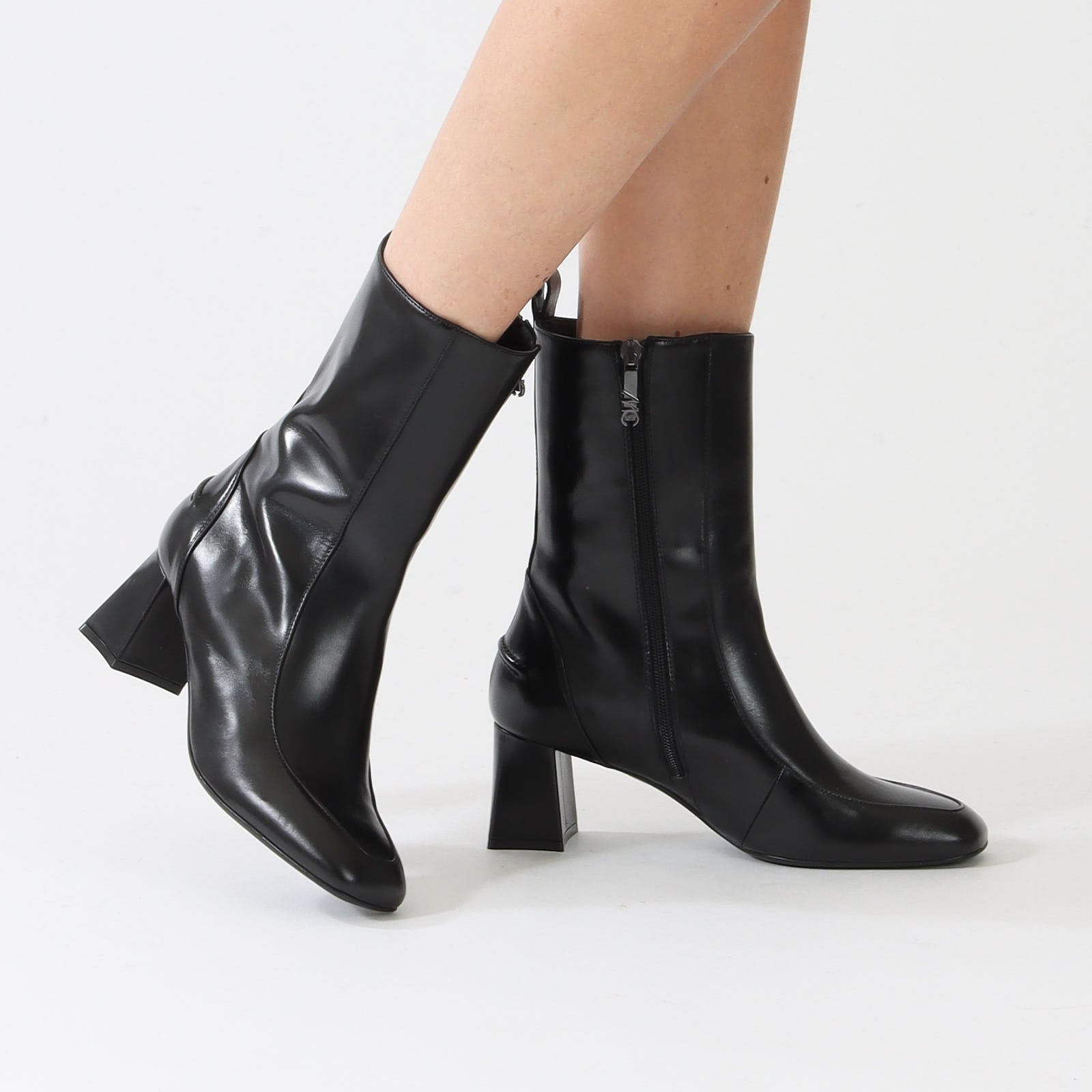 Black Leather Heeled Boots