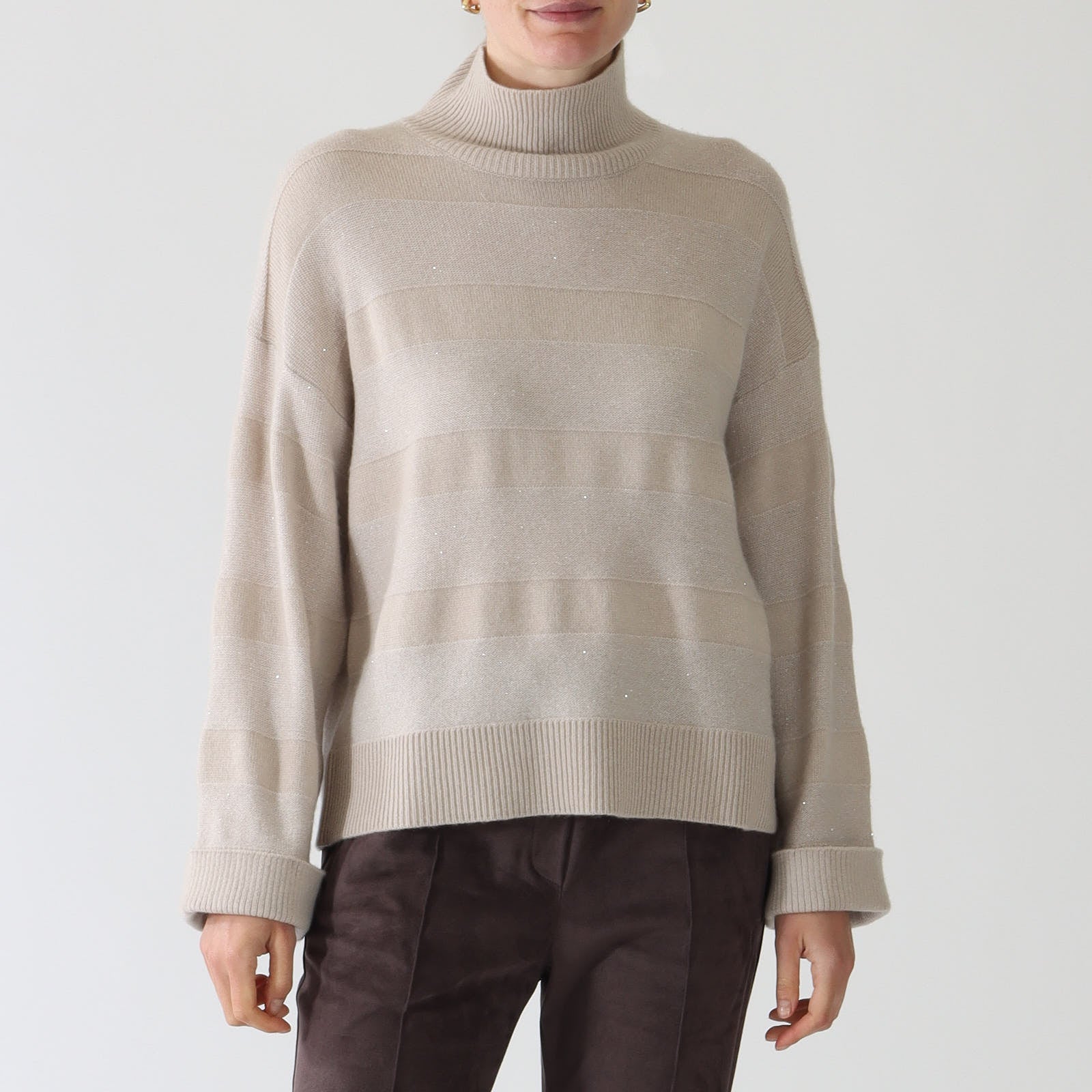 Sabbia Striped Sequin Polo Neck Sweater